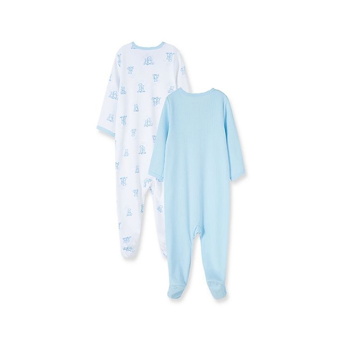 slide 2 of 4, Little Me Newborn Bear Ribbed Organic Cotton Footies - Blue, 2 ct