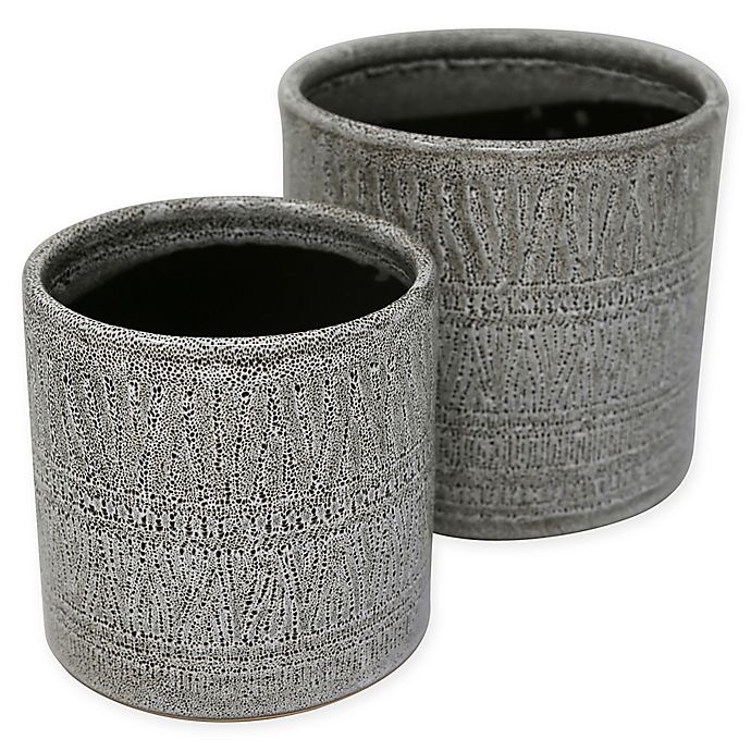 slide 1 of 1, Sagebrook Home Textured Ceramic Planter Set - Grey, 2 ct