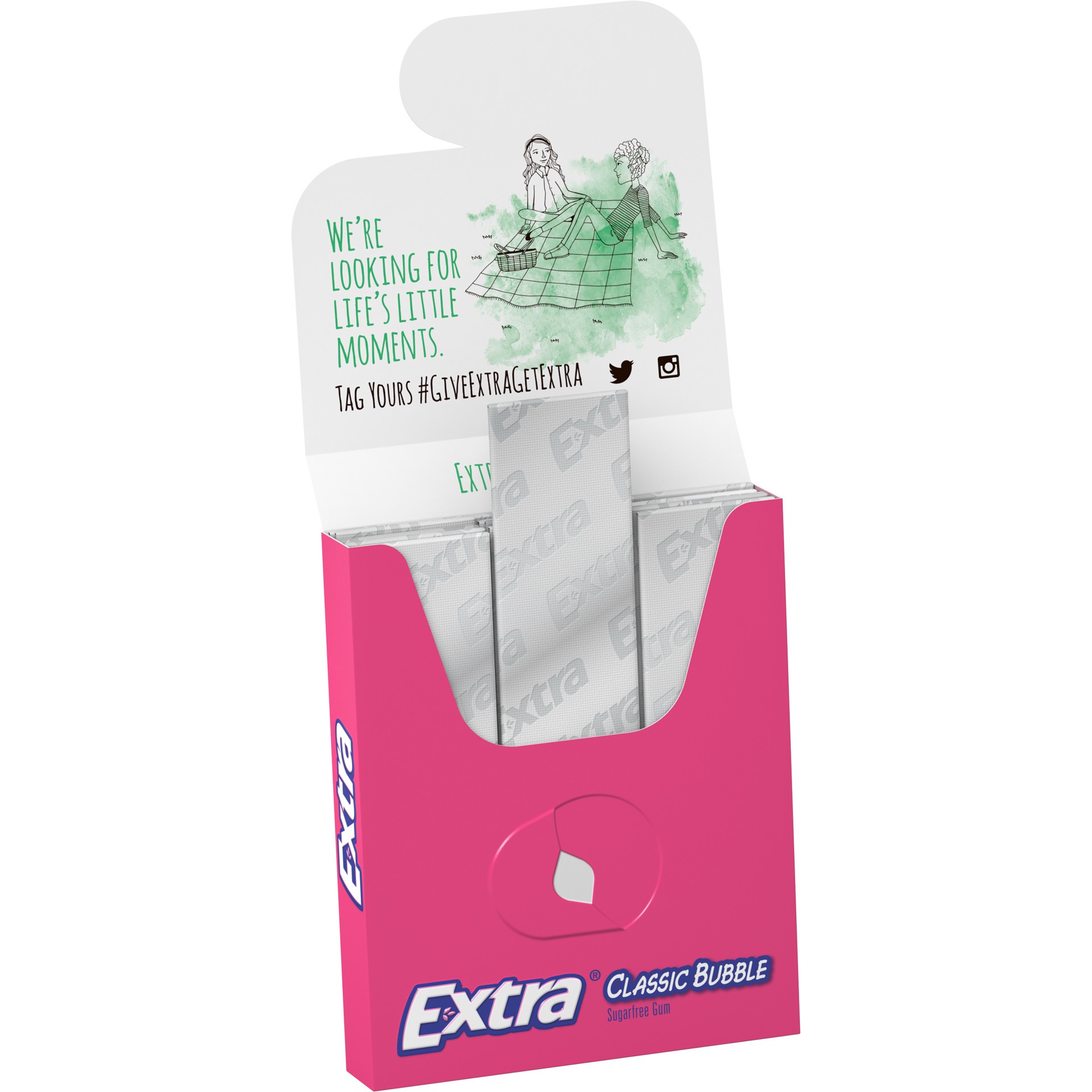 slide 5 of 5, EXTRA Gum Classic Bubble Gum Sugar Free Chewing Gum, Single Pack, 15 Stick, 15 ct