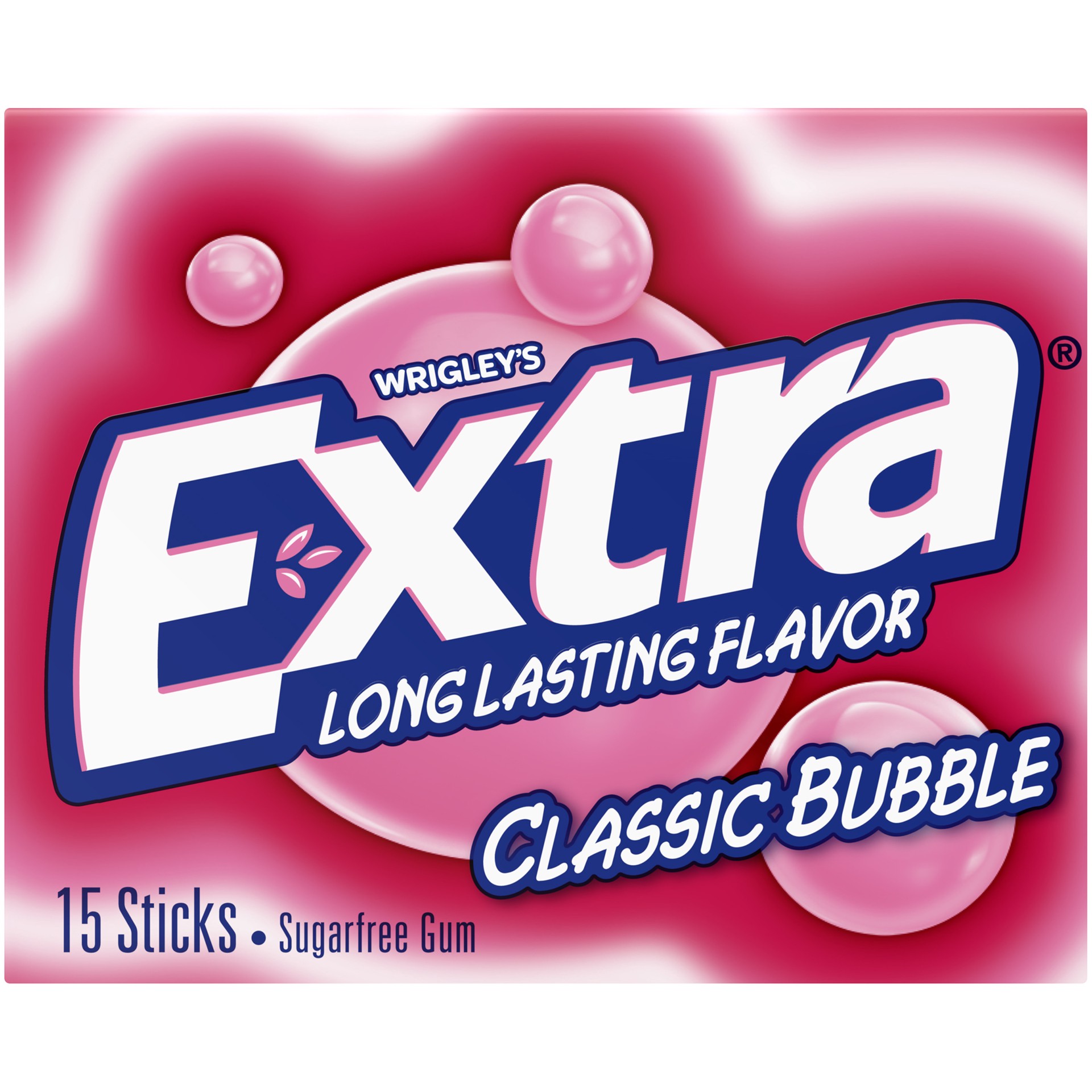 slide 1 of 5, EXTRA Gum Classic Bubble Gum Sugar Free Chewing Gum, Single Pack, 15 Stick, 15 ct