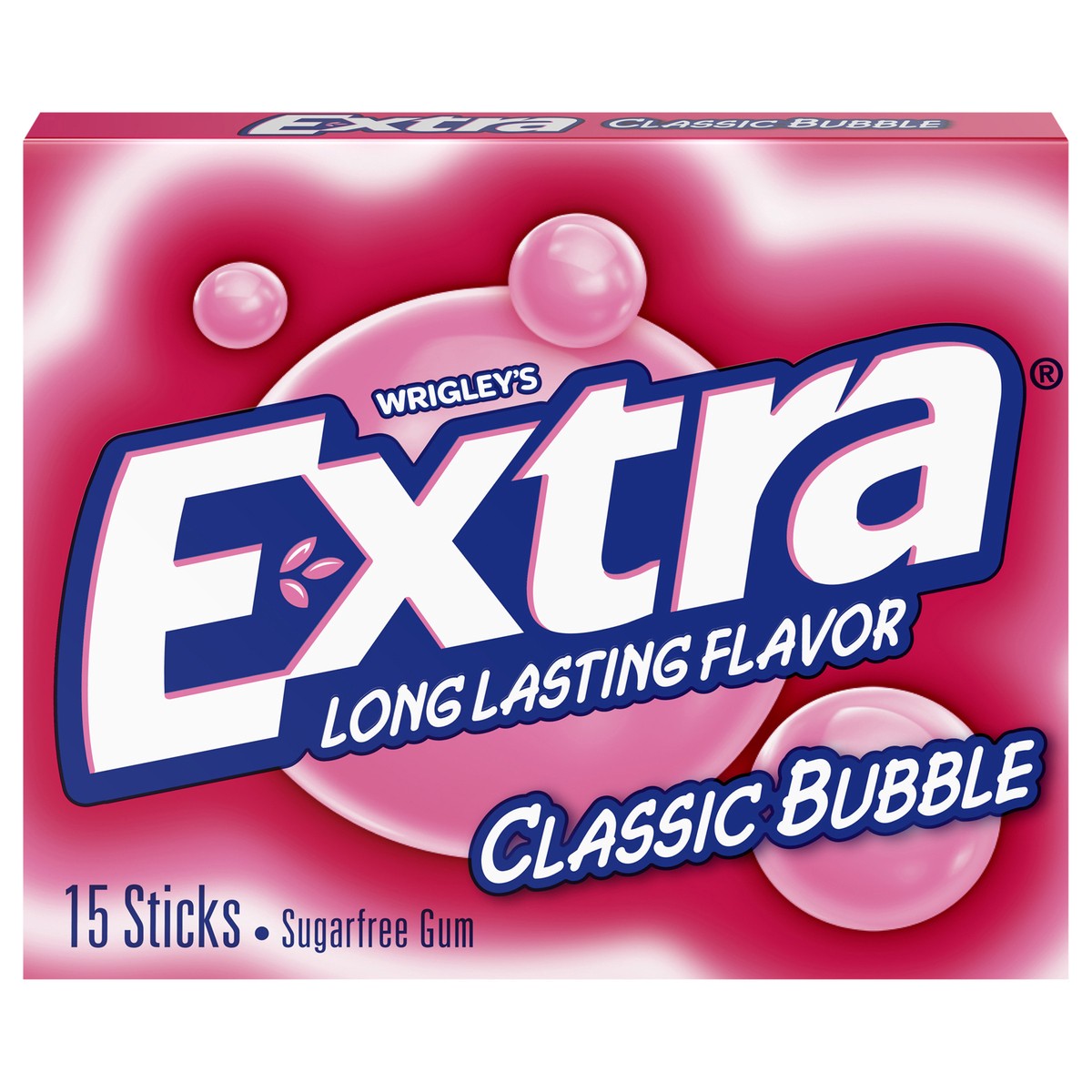 slide 1 of 5, EXTRA Gum Classic Bubble Gum Sugar Free Chewing Gum, Single Pack, 15 Stick, 15 pc