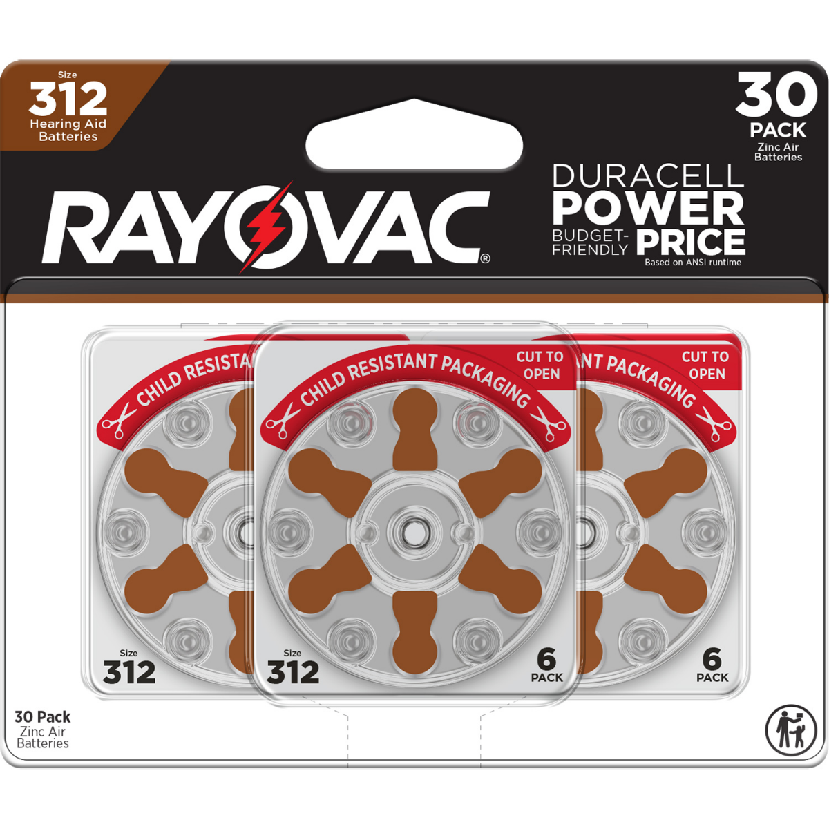 slide 1 of 5, RAYOVAC Size 312 Hearing Aid Batteries (30 Pack), 30 ct