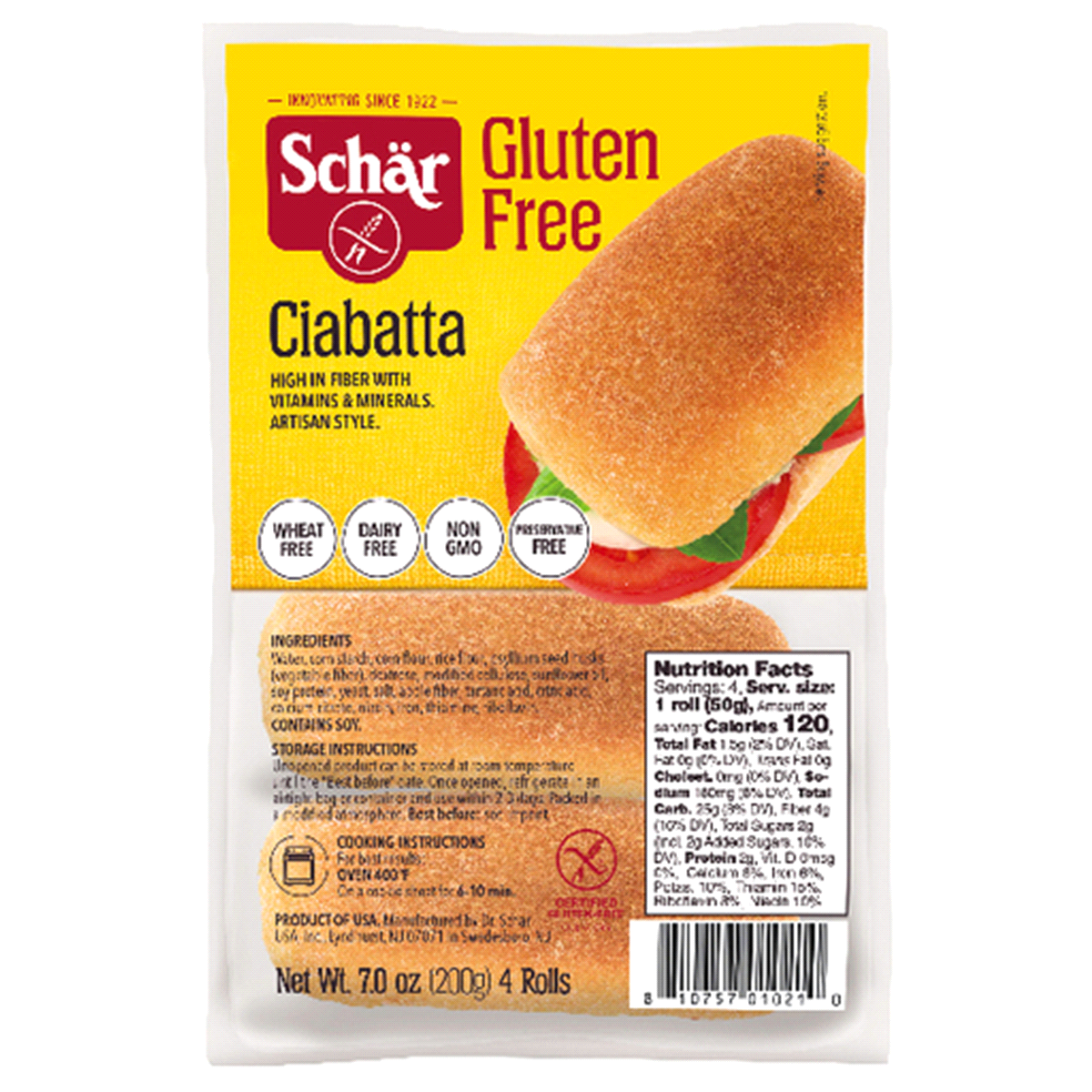 slide 1 of 1, Schär Gluten-Free Artisan Style Ciabatta 7 oz Pack, 4 ct