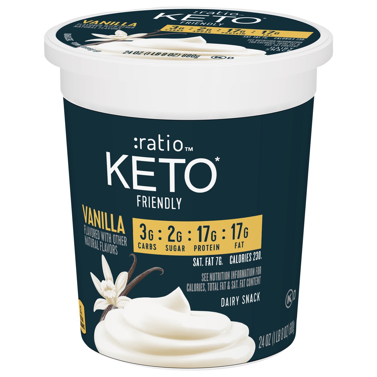 slide 6 of 9, :ratio Keto Friendly Vanilla Yogurt Cultured Dairy Snack, 24 oz Tub, 24 oz