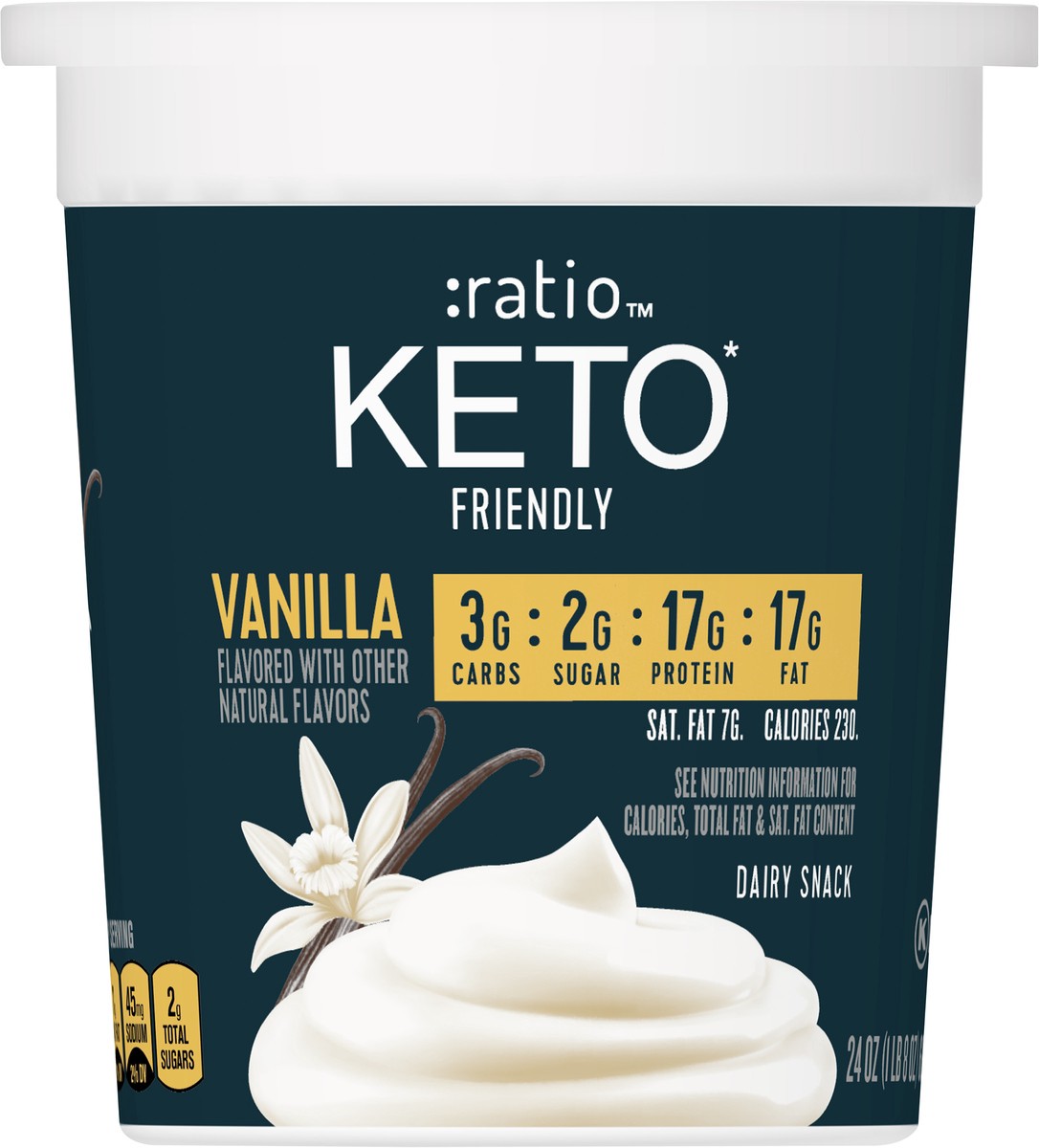 slide 2 of 9, :ratio Keto Friendly Vanilla Yogurt Cultured Dairy Snack, 24 oz Tub, 24 oz