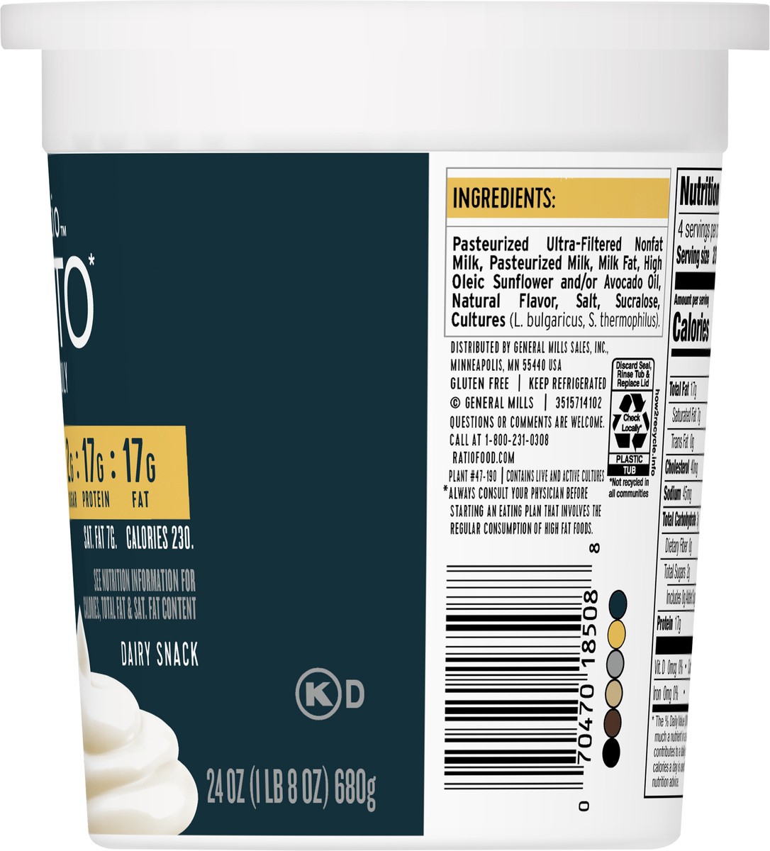 slide 3 of 9, :ratio Keto Friendly Vanilla Yogurt Cultured Dairy Snack, 24 oz Tub, 24 oz