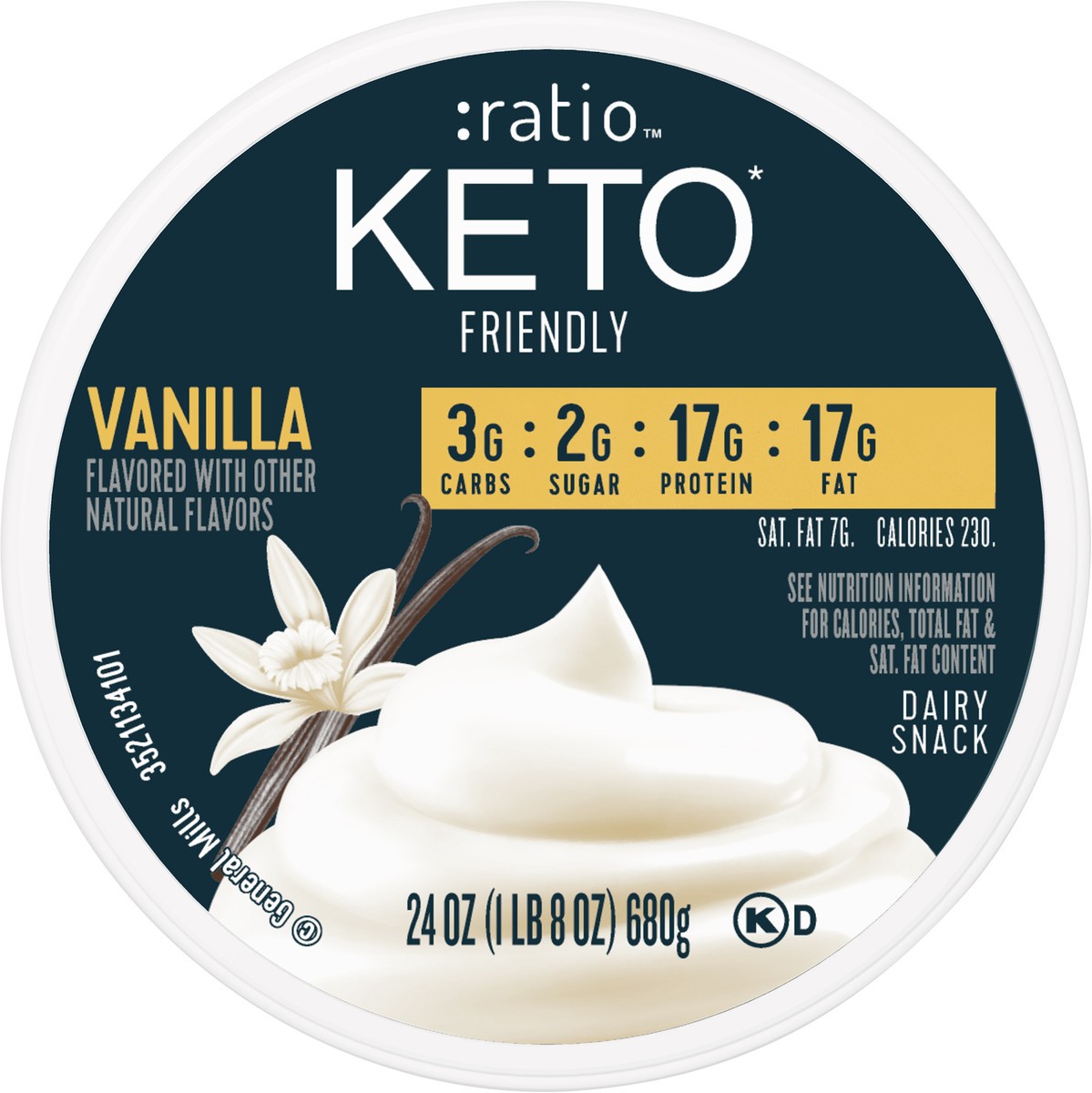 slide 4 of 9, :ratio Keto Friendly Vanilla Yogurt Cultured Dairy Snack, 24 oz Tub, 24 oz