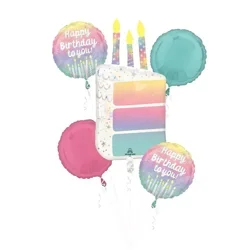 Helium Balloon Bouquet, Pearlized Birthday, 5 Count