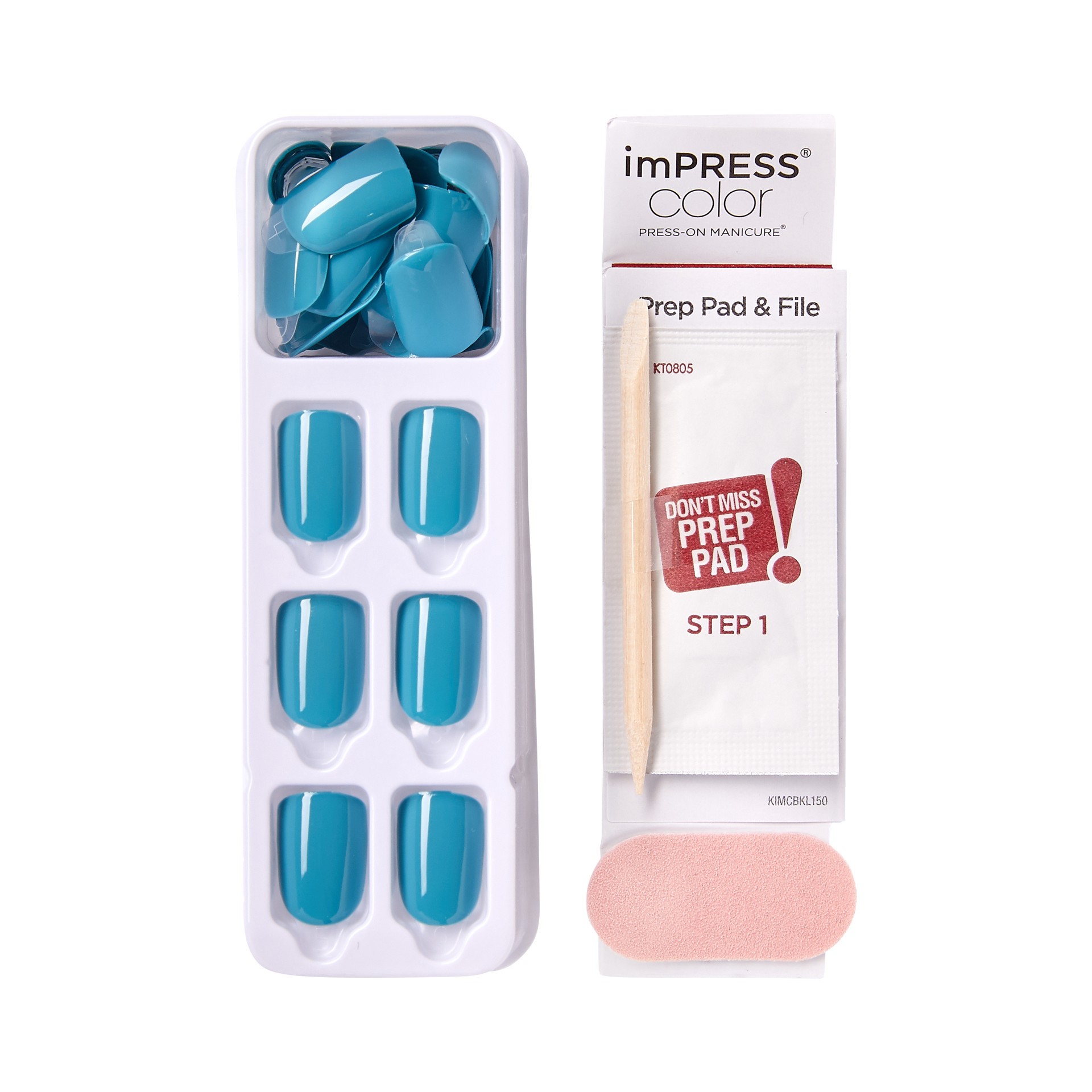 slide 4 of 5, imPRESS KISS imPRESS Color Press-On Manicure, Gel Nail Kit, PureFit Technology, Short Length, “Beach Waves”, Polish-Free Solid Color Mani, Includes Prep Pad, Mini File, Cuticle Stick, and 30 Fake Nails, 1 ct