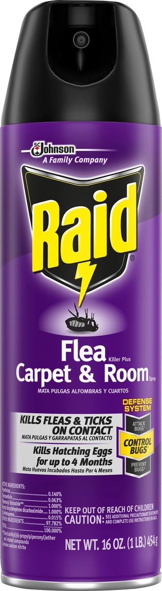 slide 3 of 8, Raid Flea Killer Plus Carpet & Room Spray Kills Fleas & Flea Eggs for Up to 4 Weeks, 16 oz, 16 oz