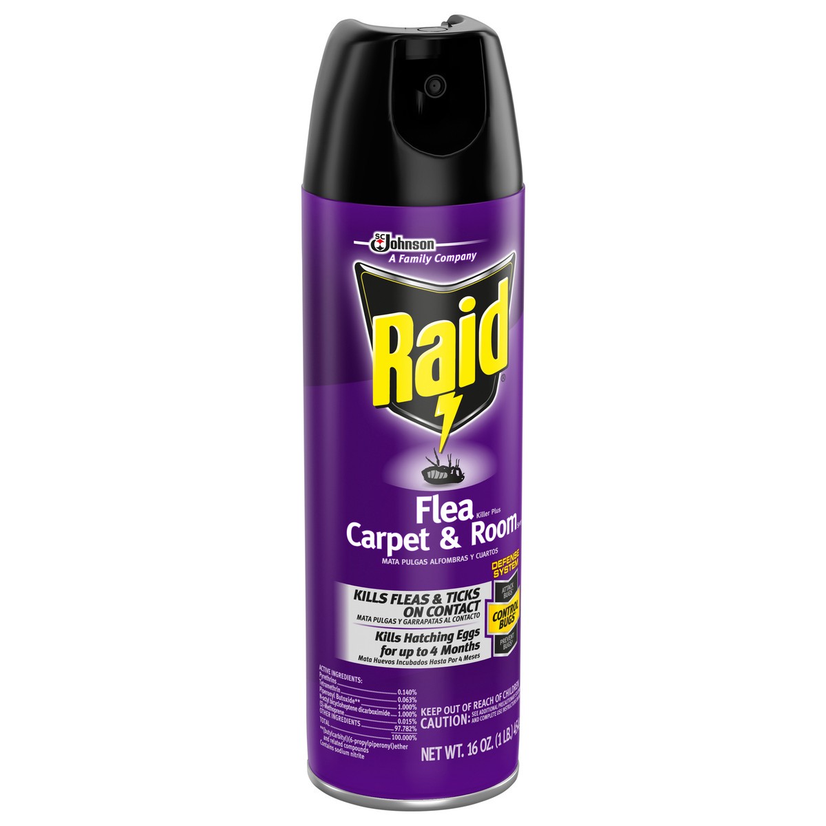 slide 7 of 8, Raid Flea Killer Plus Carpet & Room Spray Kills Fleas & Flea Eggs for Up to 4 Weeks, 16 oz, 16 oz
