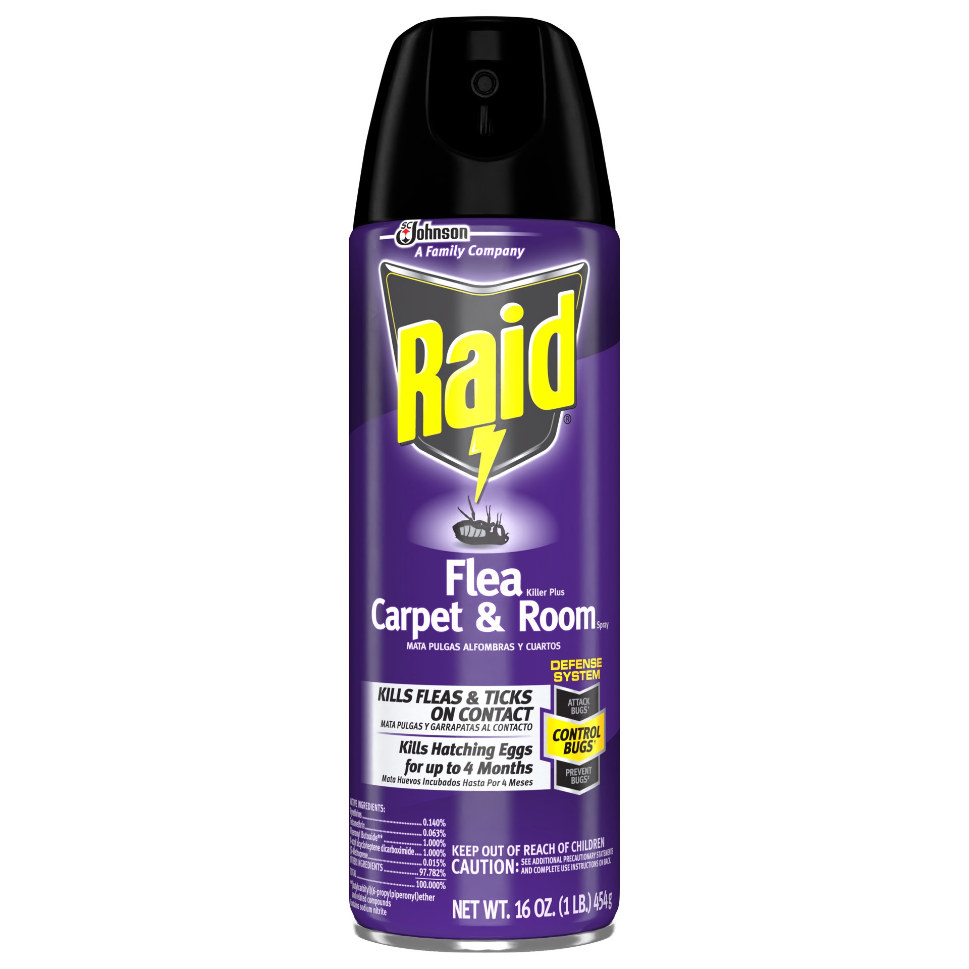 slide 1 of 8, Raid Flea Killer Plus Carpet & Room Spray Kills Fleas & Flea Eggs for Up to 4 Weeks, 16 oz, 16 oz