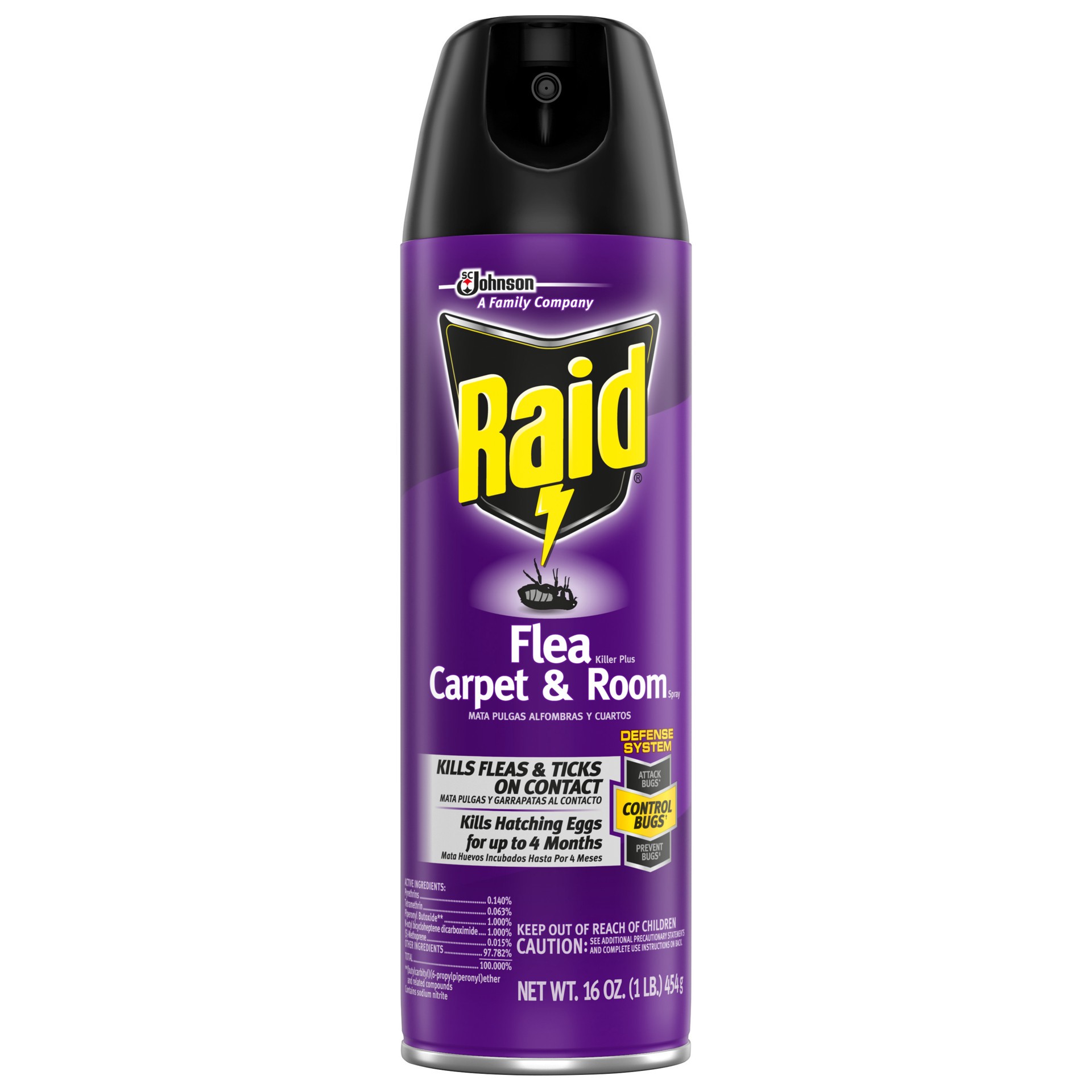 slide 1 of 8, Raid Flea Killer Plus Carpet & Room Spray Kills Fleas & Flea Eggs for Up to 4 Weeks, 16 oz, 16 oz
