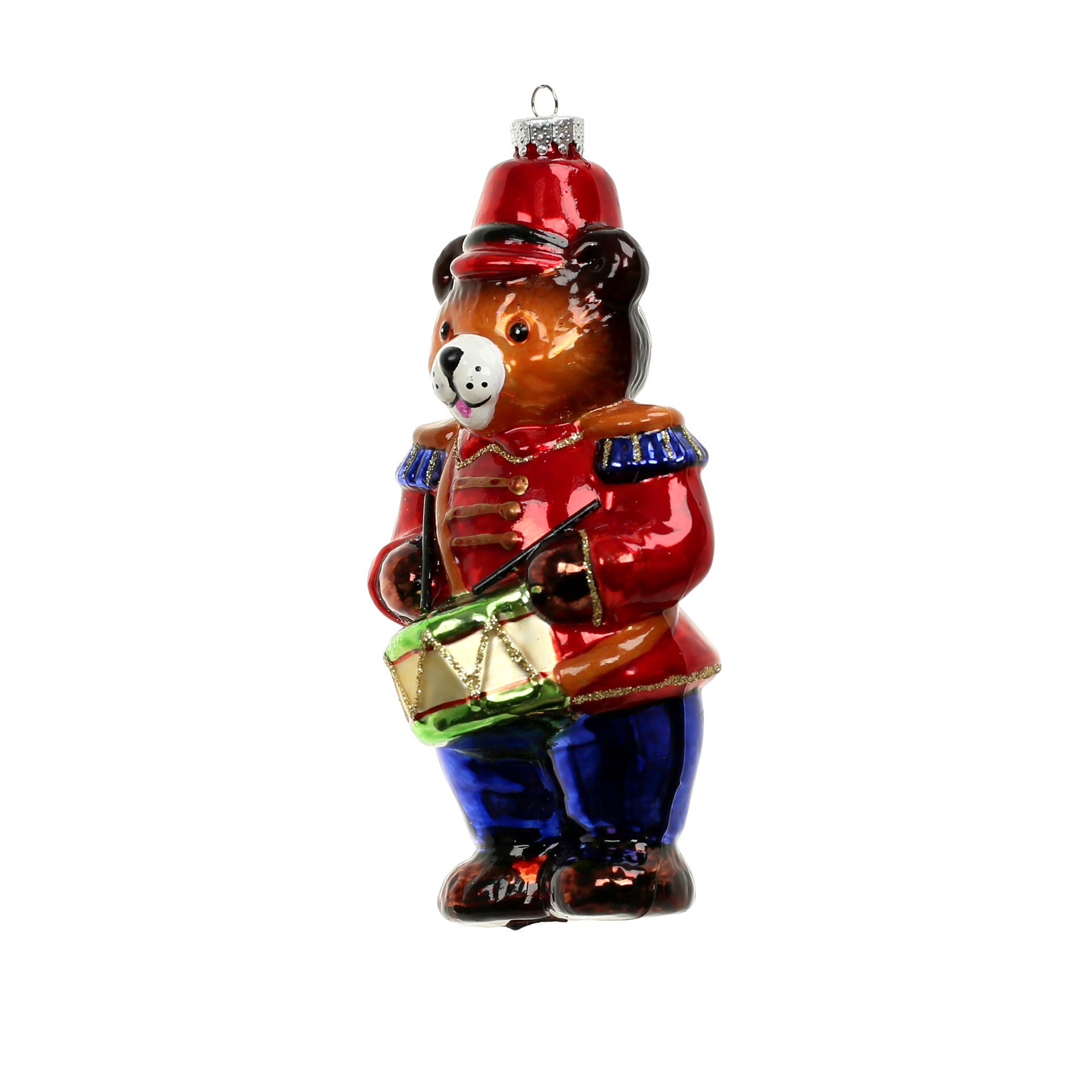 slide 3 of 3, 5.25" Drummer Bear Glass Ornament By Ashland, 5.25 in