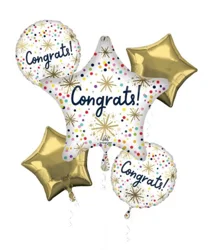 Helium Balloon Bouquet, Confetti Sprinkle Congrats, 5 Count