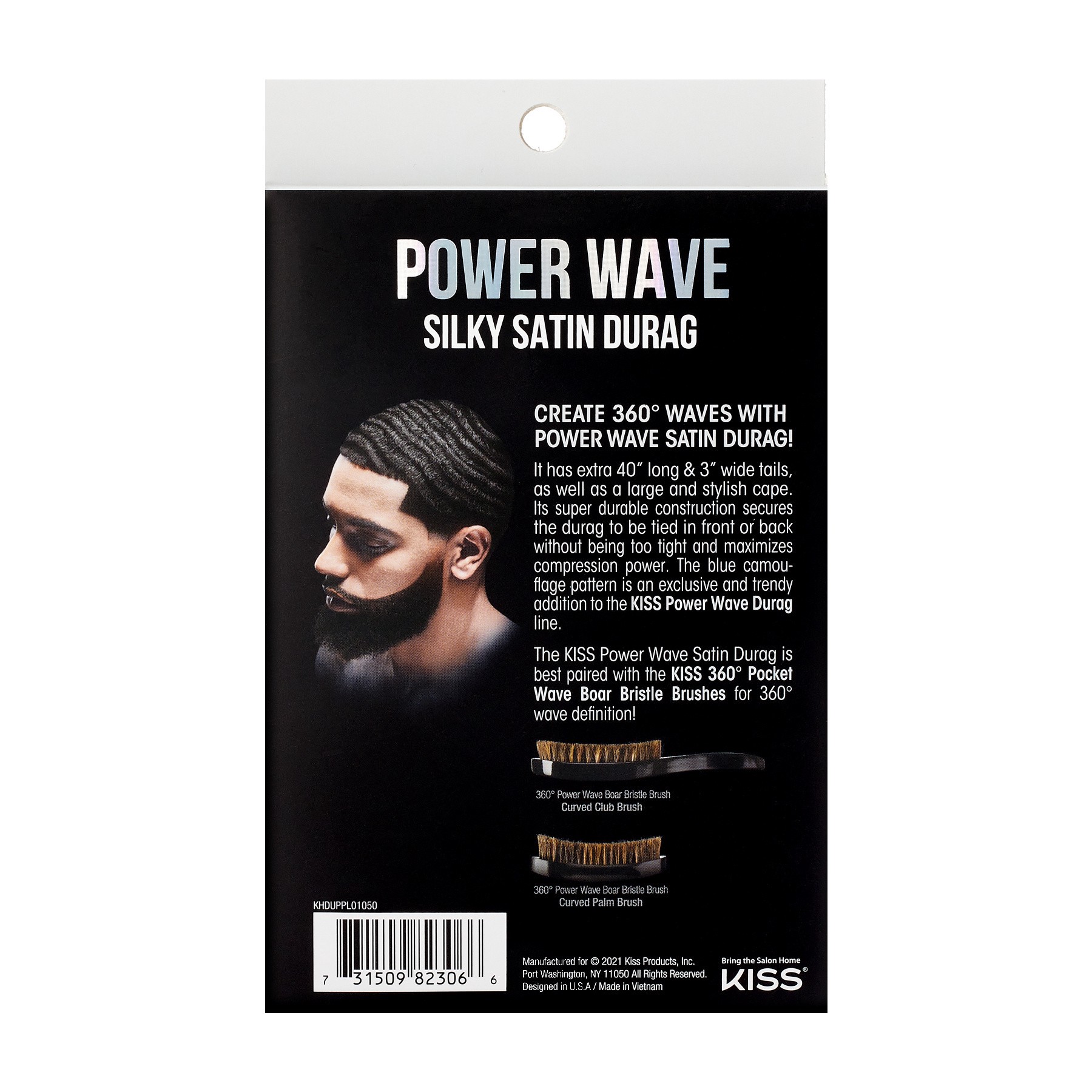slide 1 of 5, KISS COLORS & CARE KISS Power Wave Satin Durag, Luxe Pattern Black, Adult Size, 1 Count, 1 ct