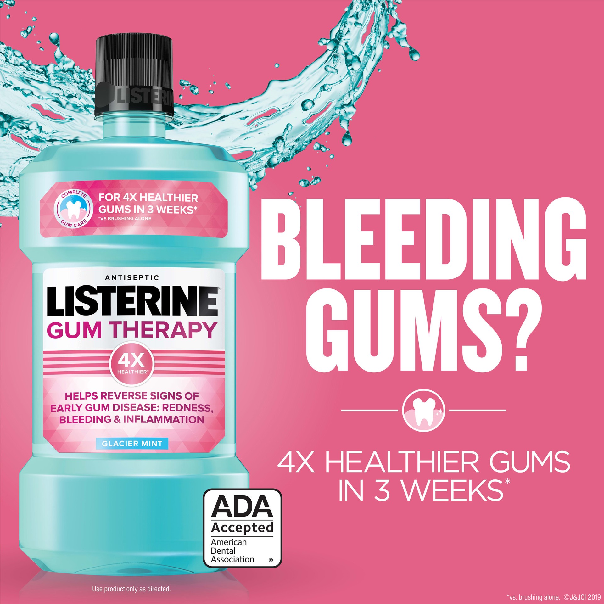 slide 3 of 5, Listerine Gum Therapy Antiplaque & Anti-Gingivitis Mouthwash, Antiseptic Oral Rinse Helps Reverse Signs of Early Gingivitis like Bleeding, ADA accepted, TSA-Compliant Travel-Size, Glacier Mint, 95 mL, 3.2 oz