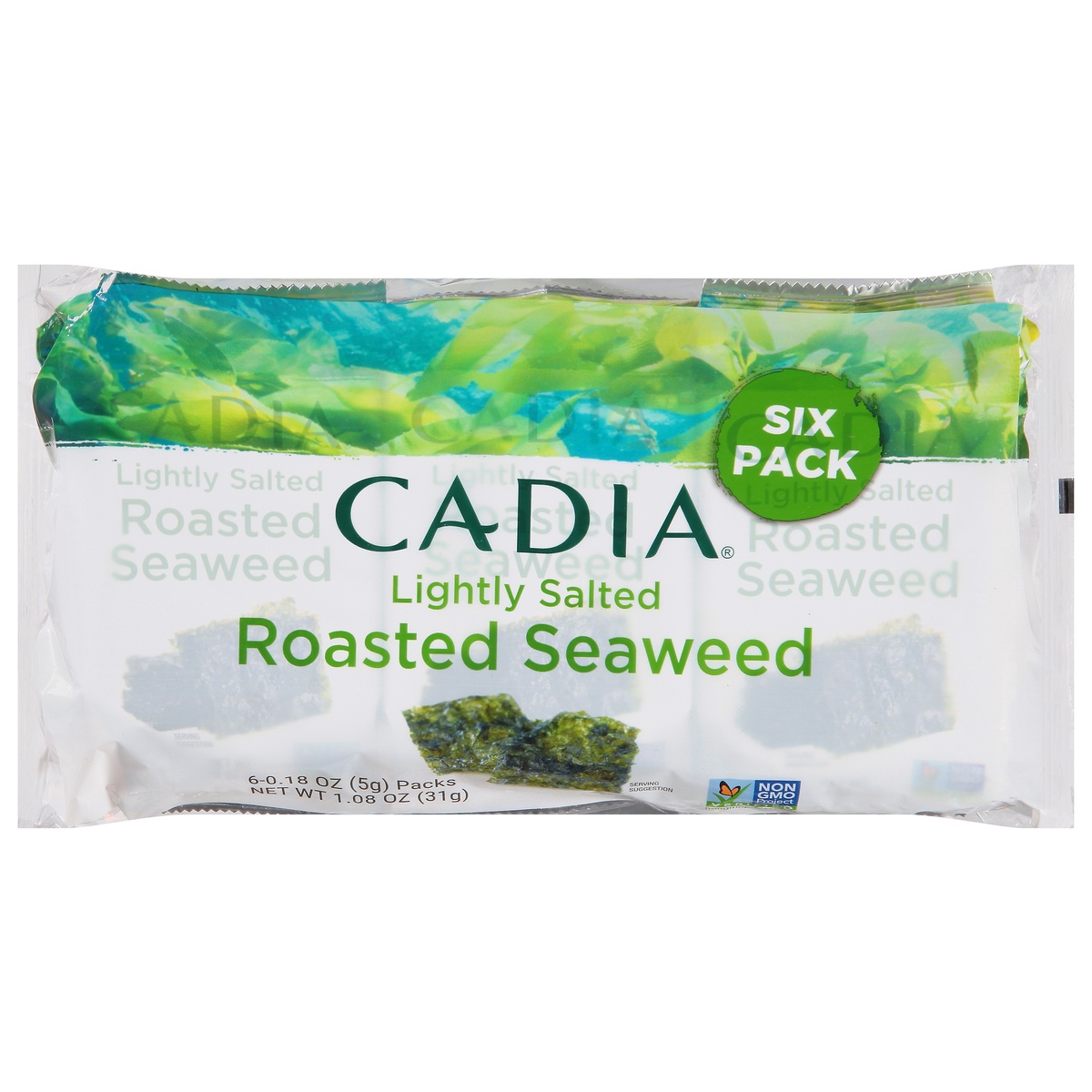 slide 1 of 9, Cadia Lightly Salted Roasted Seaweed - 6 - 0.18 oz Packs, 6 ct