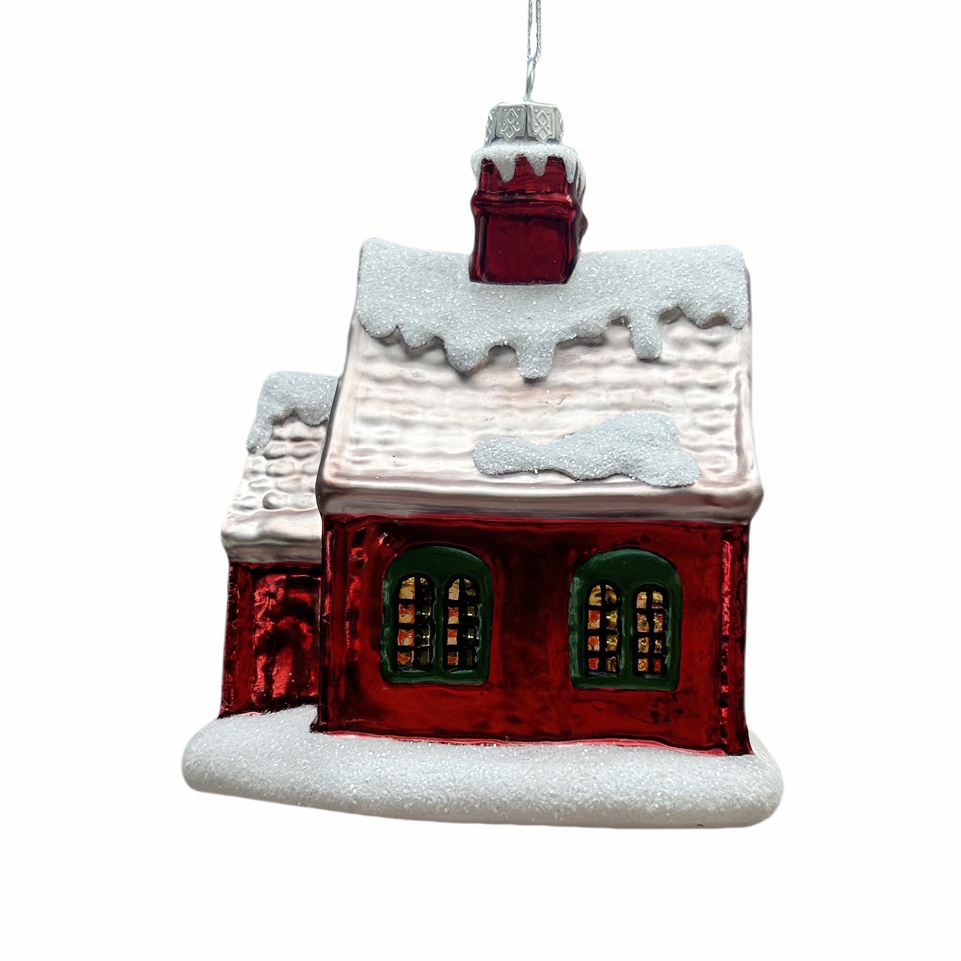 slide 3 of 3, 5.25" Winter House Glass Ornament By Ashland, 4.25 in x 3.25 in x 5.25 in