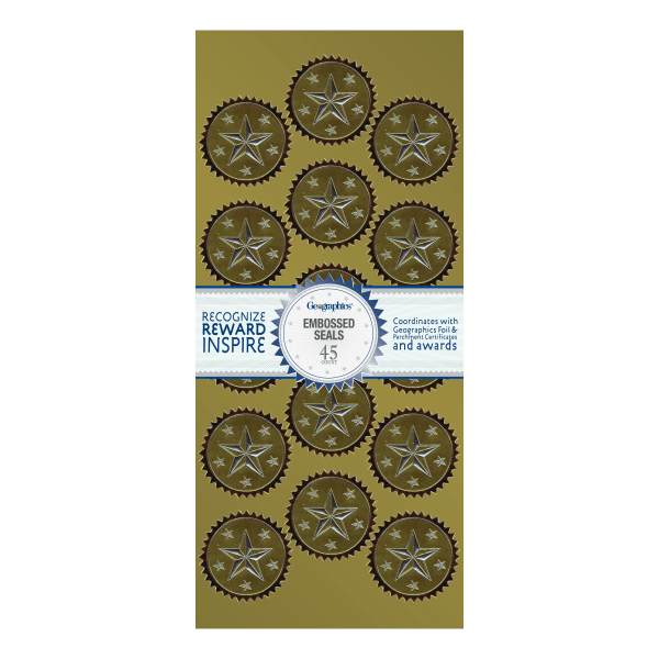 slide 1 of 1, Geographics Embossed Award Seals, 1 1/2'' Diameter, Gold/Silver, Pack Of 45, 45 ct