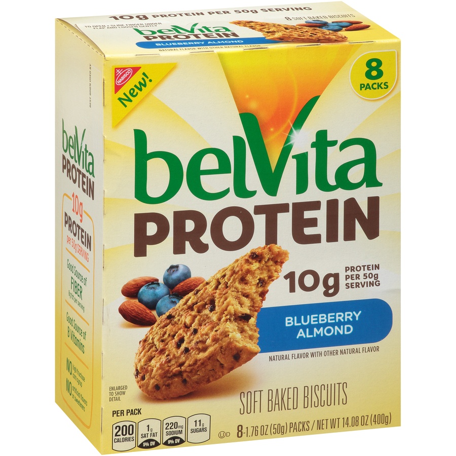 slide 3 of 8, belVita Protein Blueberry Almond Soft Baked Biscuits, 8 ct 1.76 oz