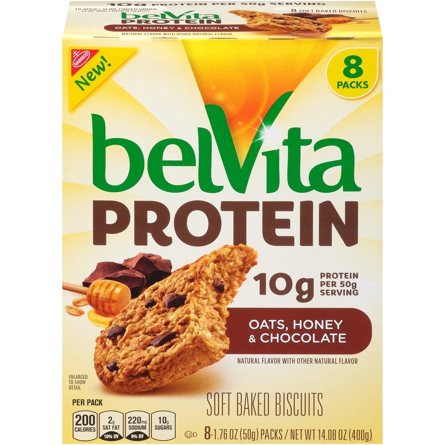 slide 1 of 8, belVita Protein Blueberry Almond Soft Baked Biscuits, 8 ct 1.76 oz