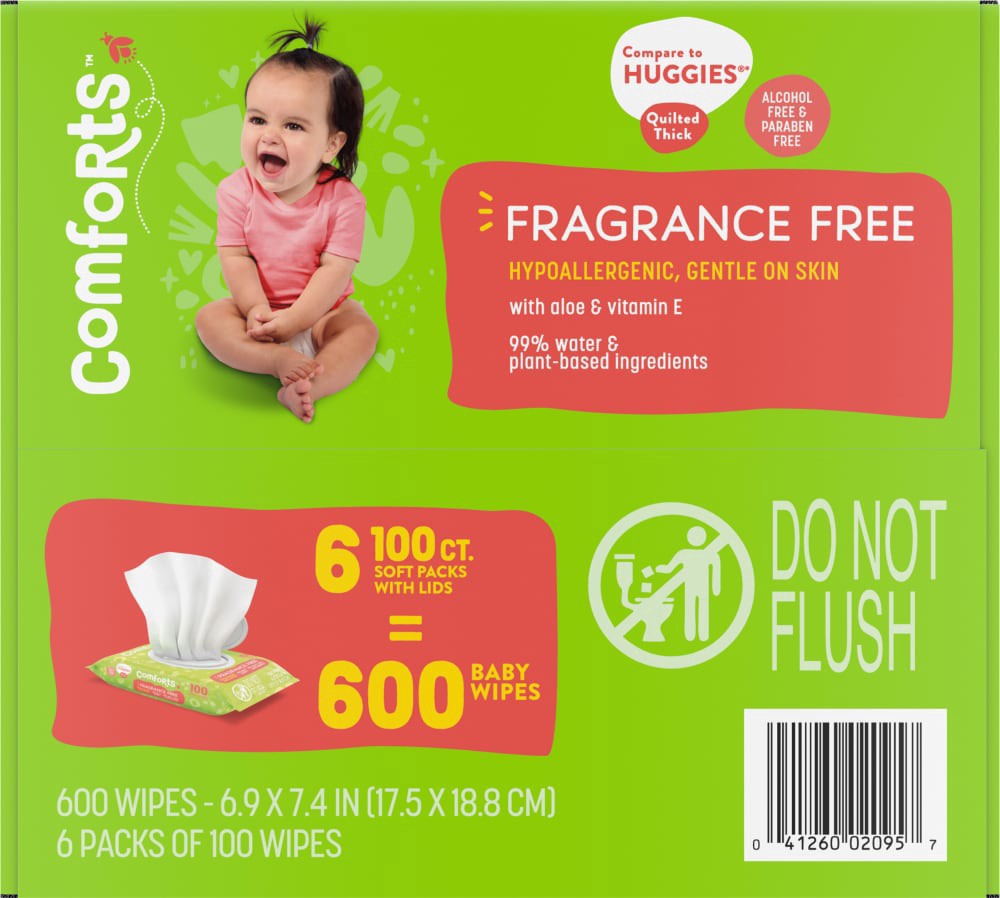 slide 3 of 3, Comforts Fragrance Free Baby Wipes, 6 ct; 100 ct