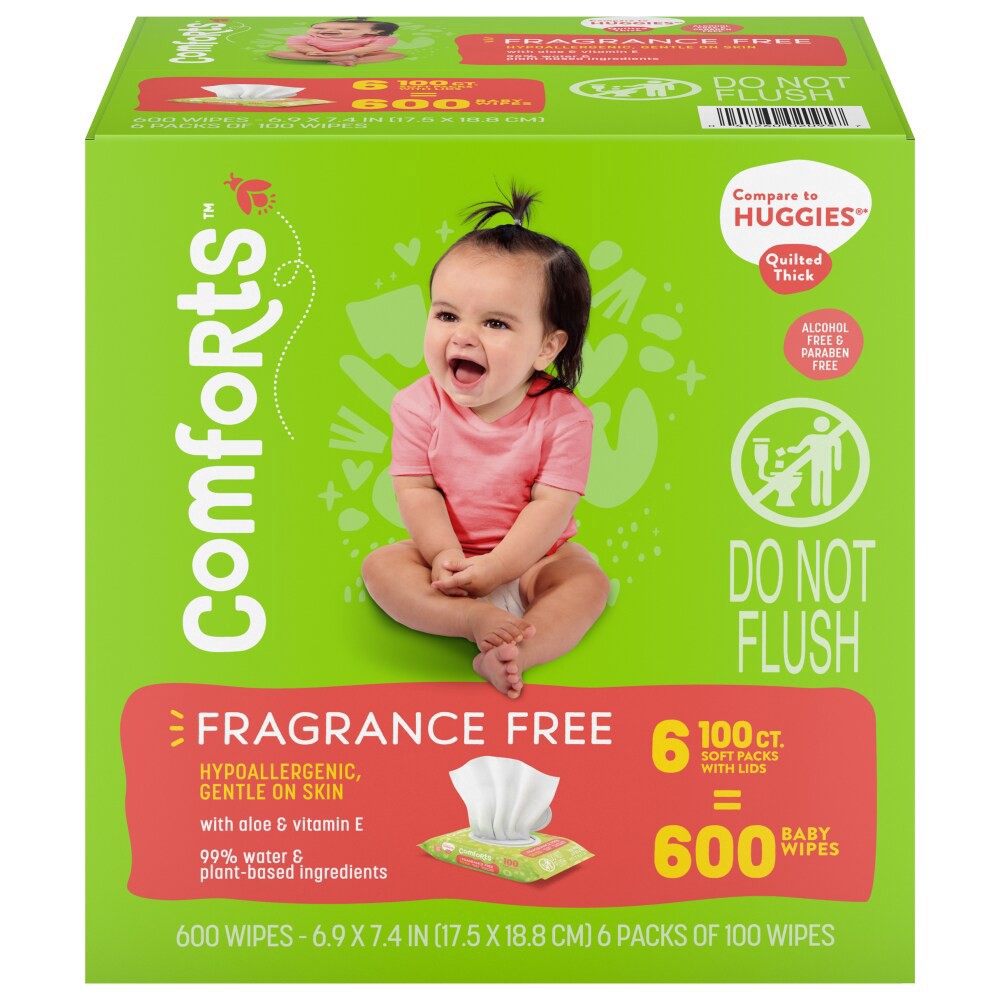 slide 2 of 3, Comforts Fragrance Free Baby Wipes, 6 ct; 100 ct