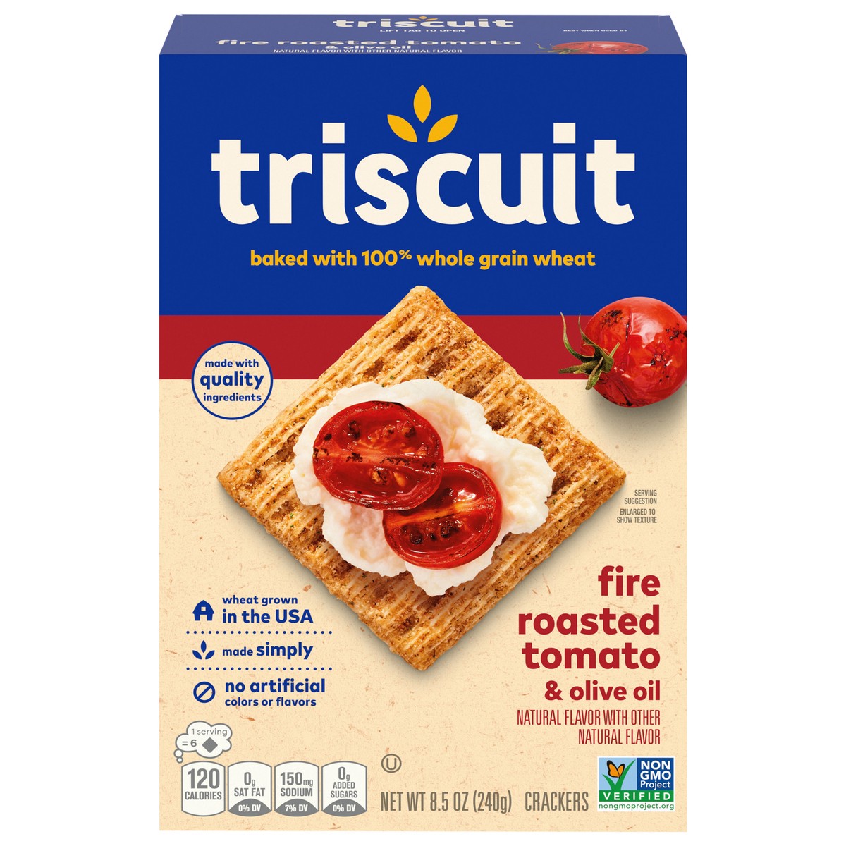 slide 1 of 9, Triscuit Fire Roasted Tomato & Olive Oil Whole Grain Wheat Crackers, Lunch Snacks, Snack Crackers, 8.5 oz, 8.5 oz