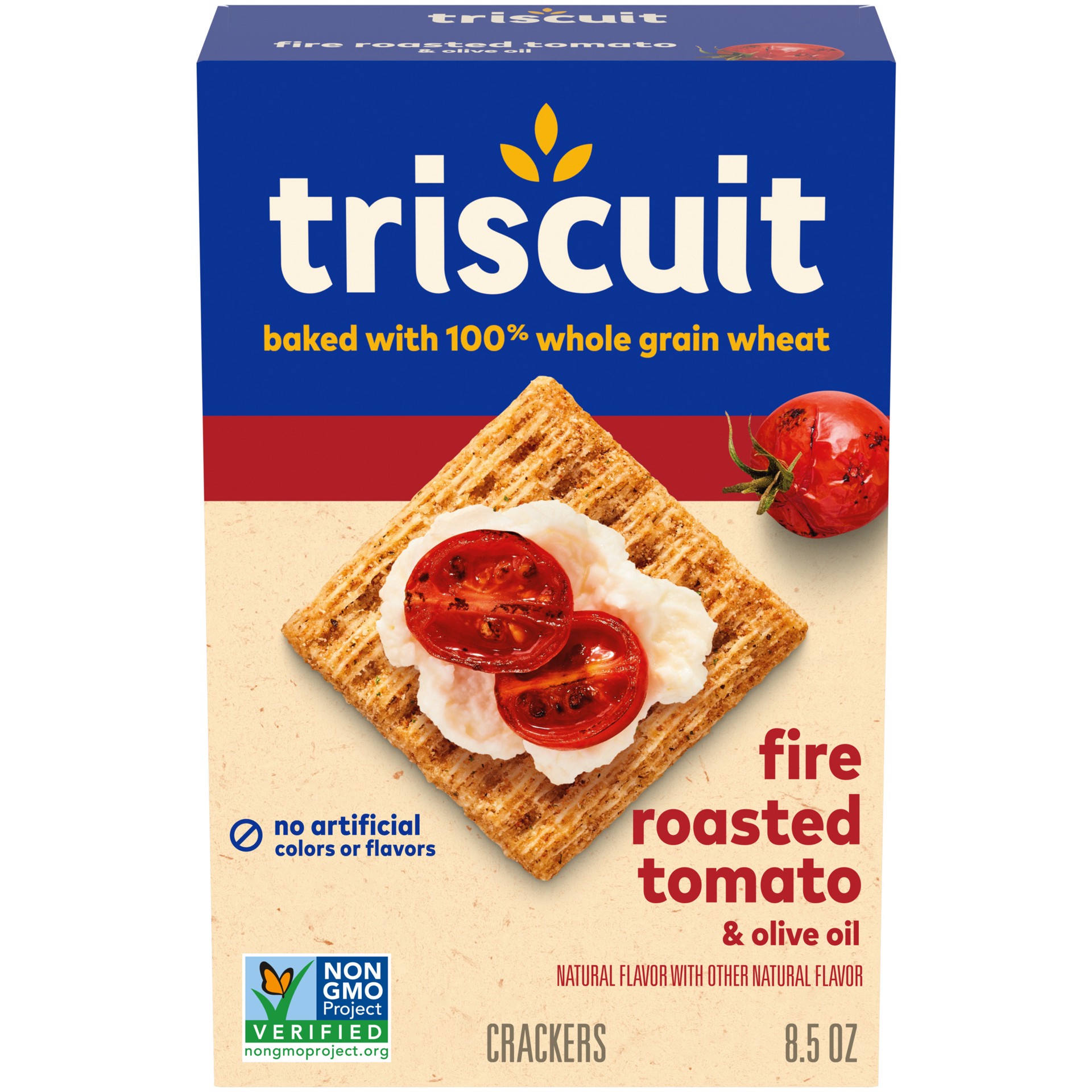slide 1 of 9, Triscuit Fire Roasted Tomato & Olive Oil Whole Grain Wheat Crackers, 8.5 oz, 8.5 oz