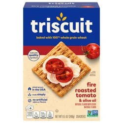 Triscuit Fire Roasted Tomato & Olive Oil Whole Grain Wheat Crackers, Lunch Snacks, Snack Crackers, 8.5 oz