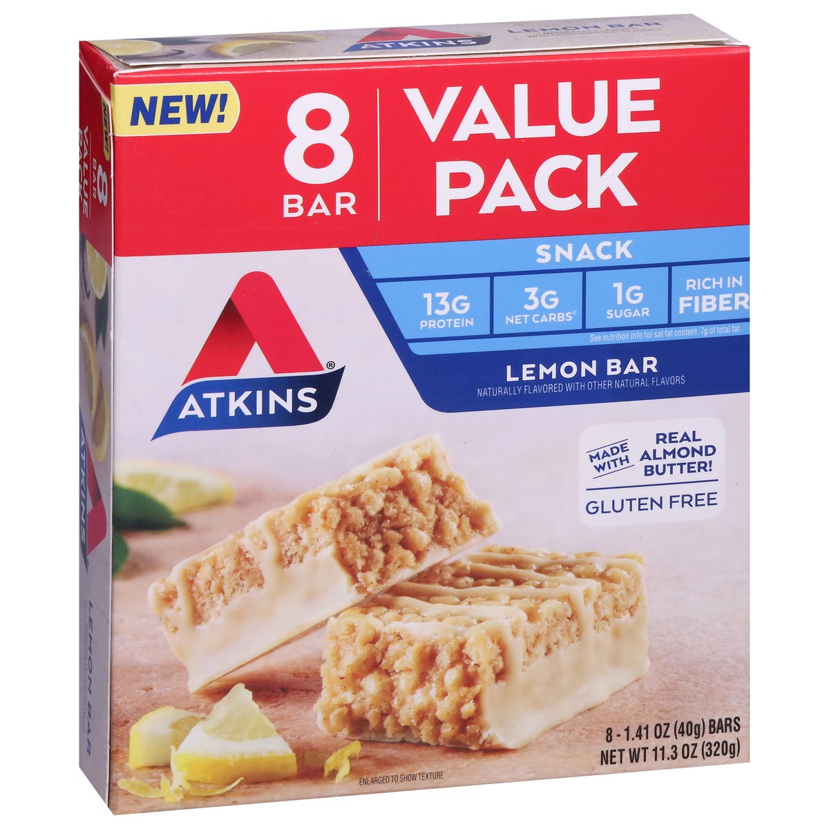 slide 2 of 9, Atkins Value Pack Lemon Protein Bars 8 - 1.41 oz Each, 8 ct