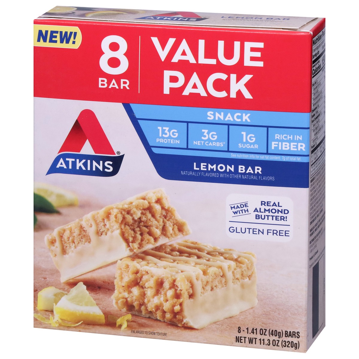 slide 3 of 9, Atkins Value Pack Lemon Protein Bars 8 - 1.41 oz Each, 8 ct