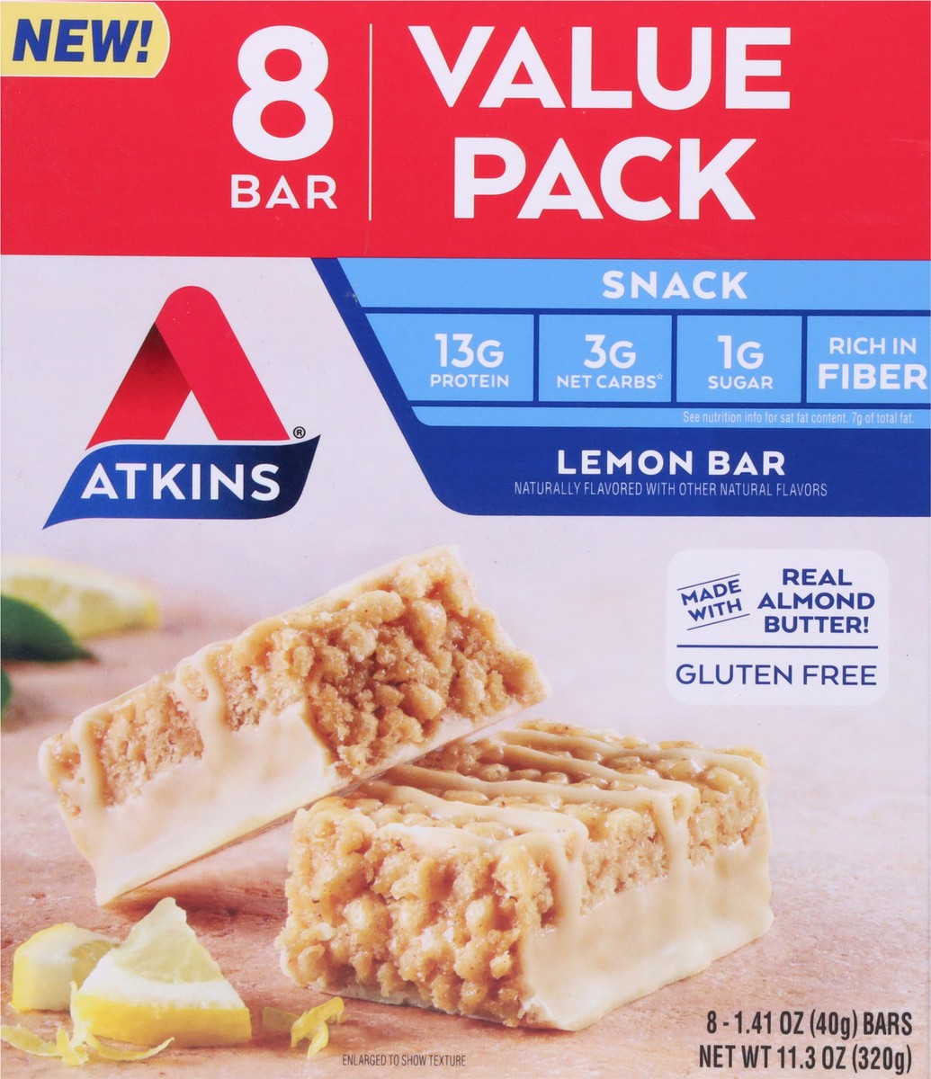 slide 6 of 9, Atkins Value Pack Lemon Protein Bars 8 - 1.41 oz Each, 8 ct