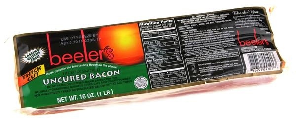 slide 1 of 1, Beeler's Hickory Smoked Uncured Thick Cut Bacon, 16 oz