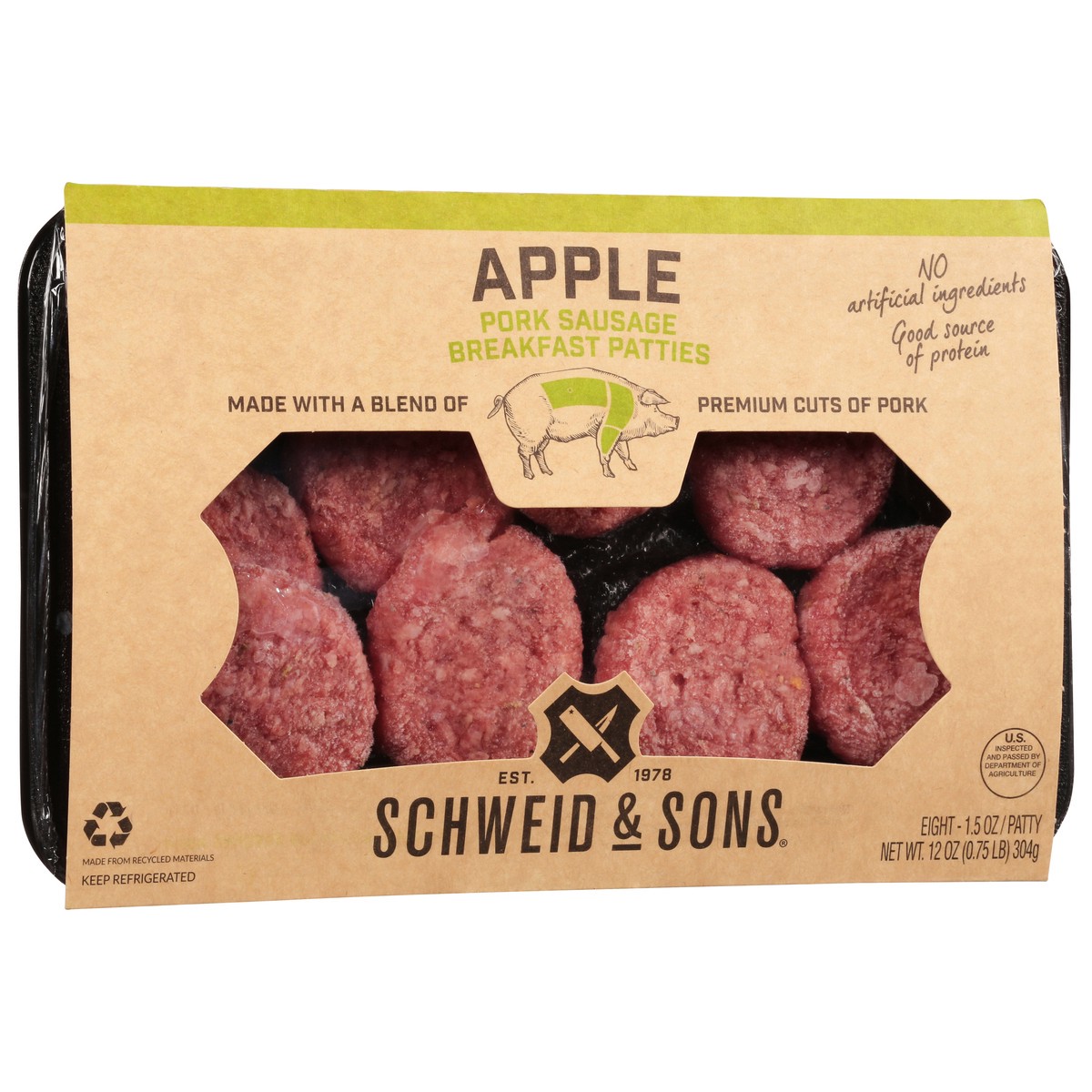 slide 2 of 9, Schweid & Sons Apple Pork Sausage, 8 ct; 12 oz