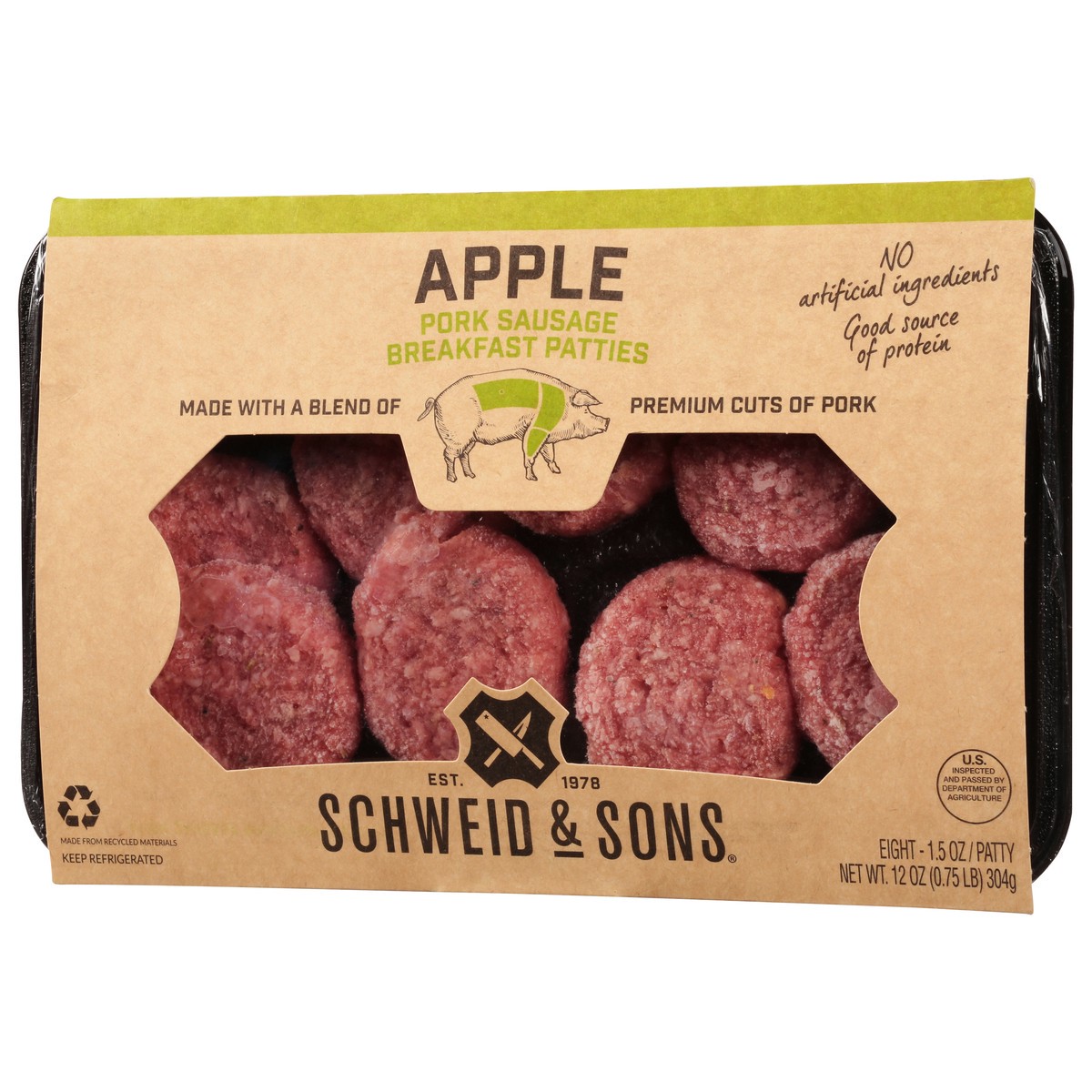 slide 3 of 9, Schweid & Sons Apple Pork Sausage, 8 ct; 12 oz
