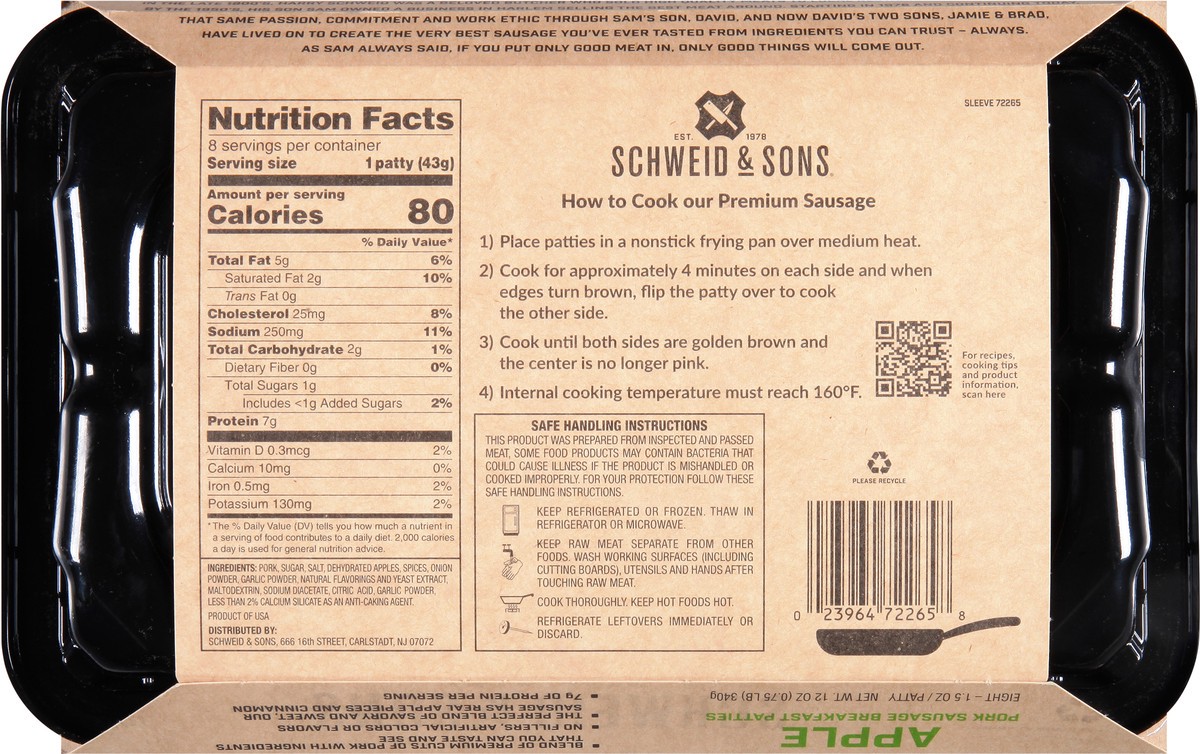 slide 5 of 9, Schweid & Sons Apple Pork Sausage, 8 ct; 12 oz