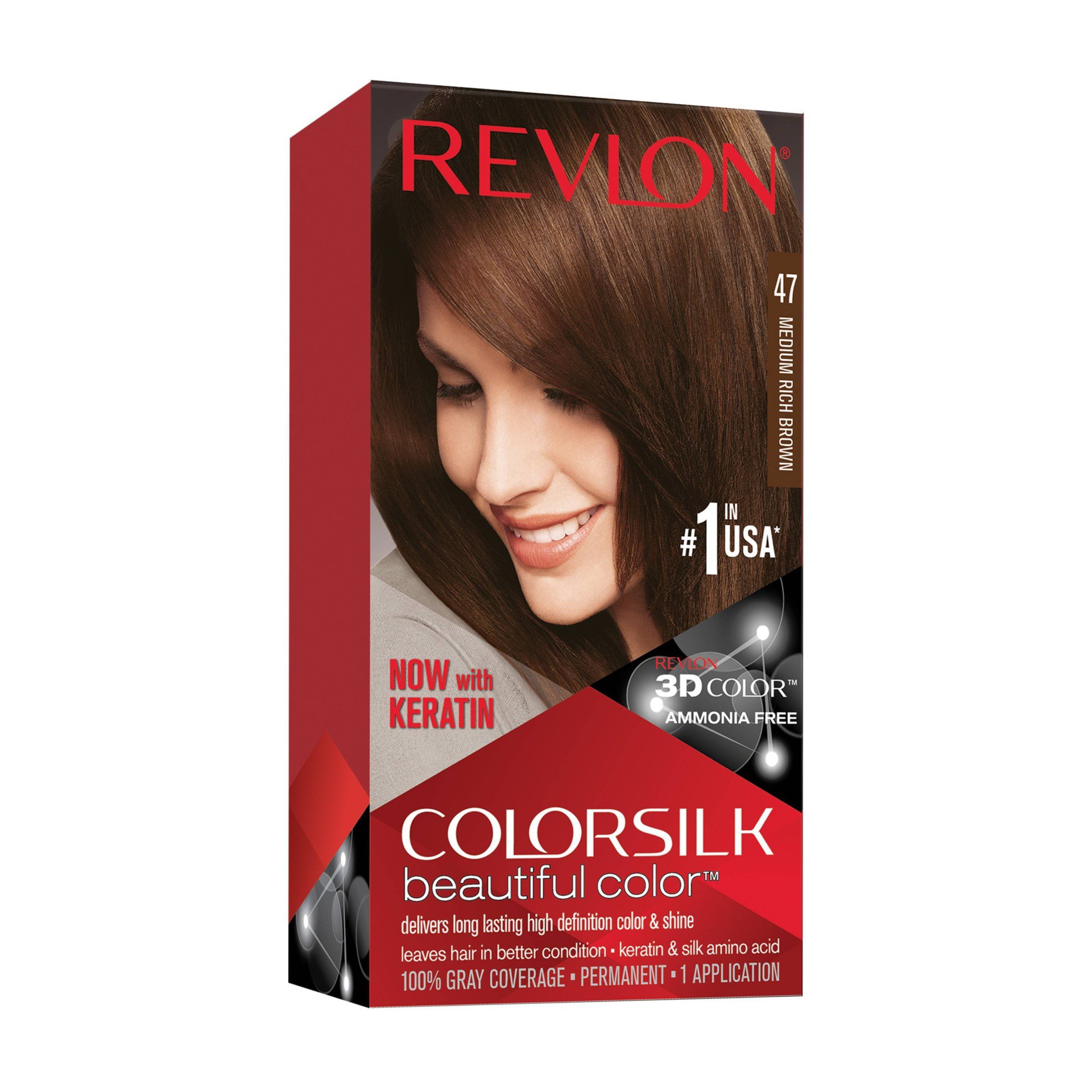 slide 1 of 5, Colorsilk Revlon ColorSilk Beautiful Permanent Hair Color - 4.4 fl oz - 47 Medium Rich Brown - 1 kit, 1 ct