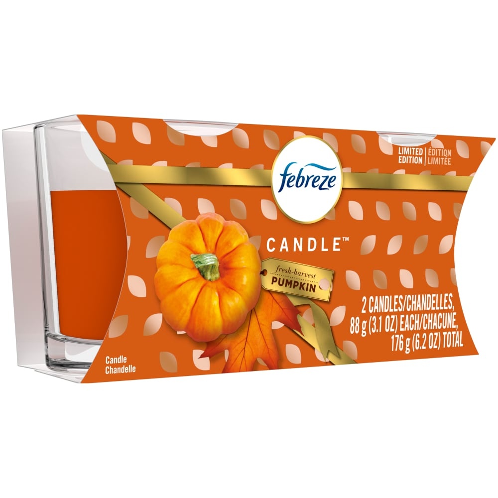 slide 1 of 1, Febreze Candle Odor-Eliminating Air Freshener, Fresh-Harvest Pumpkin, 2 ct