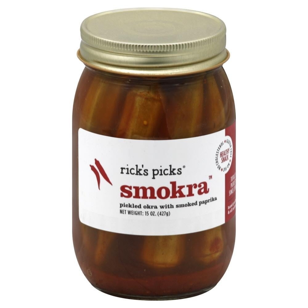 slide 1 of 1, Rick's Picks Smokra Smoked Pickled Okra, 15 oz