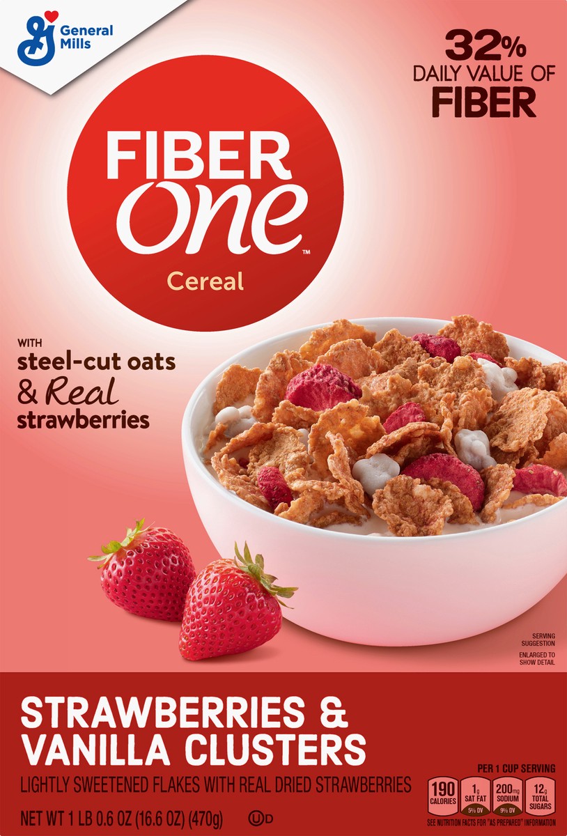 slide 4 of 7, Fiber One Strawberries & Vanilla Clusters Cereal, 16.6 oz