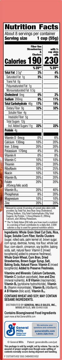 slide 6 of 7, Fiber One Strawberries & Vanilla Clusters Cereal, 16.6 oz