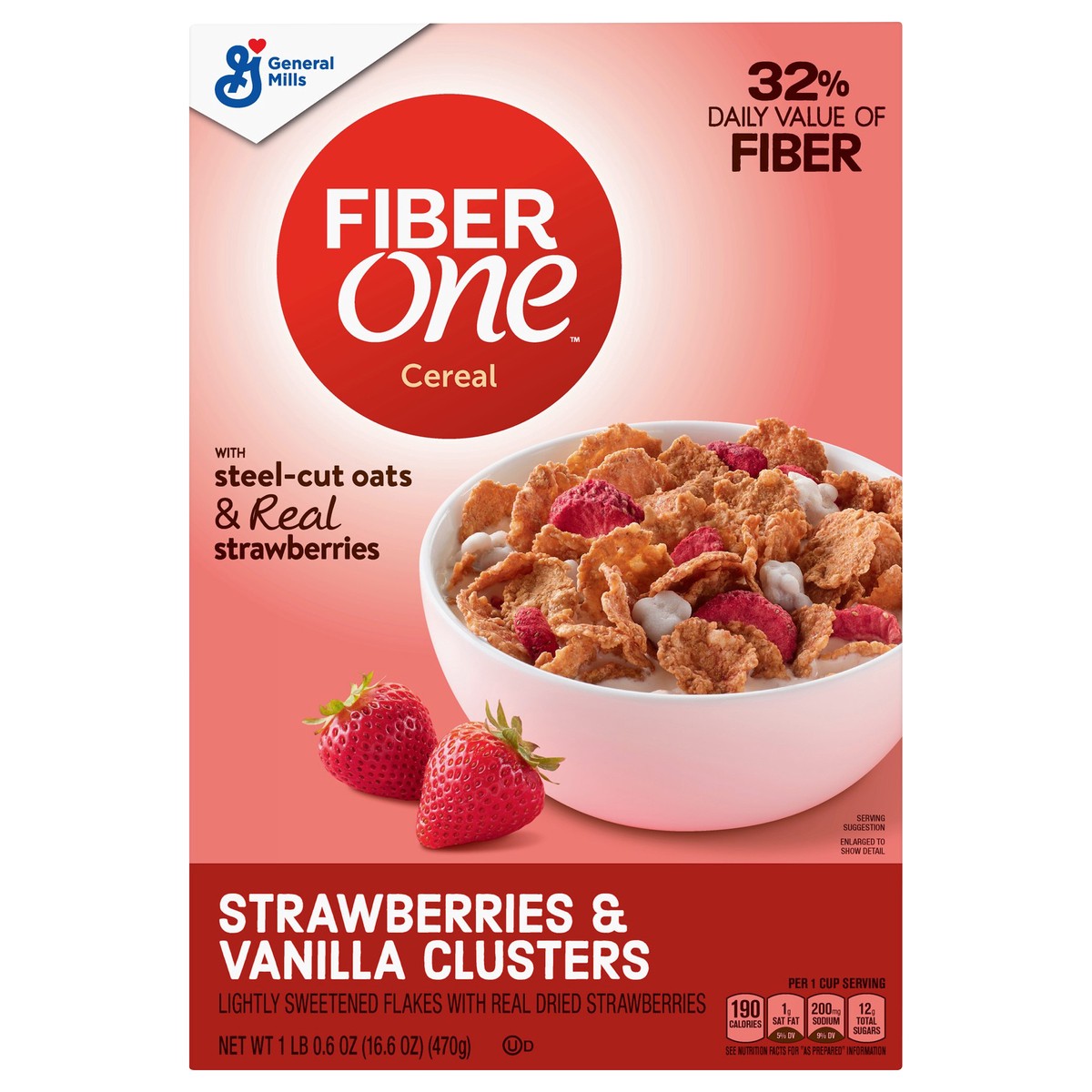 slide 1 of 7, Fiber One Strawberries & Vanilla Clusters Cereal, 16.6 oz