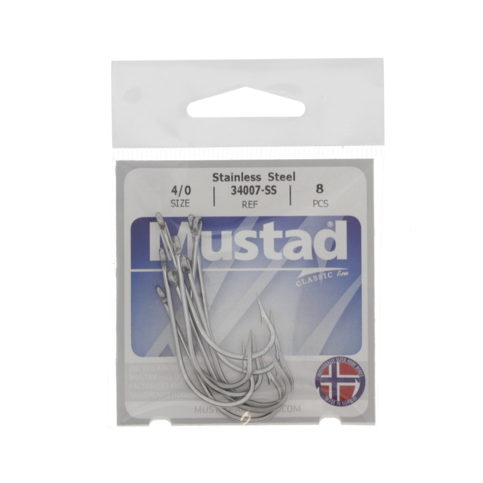 slide 1 of 1, Mustad Stainless Steel Hooks Size 4/0, 8 ct