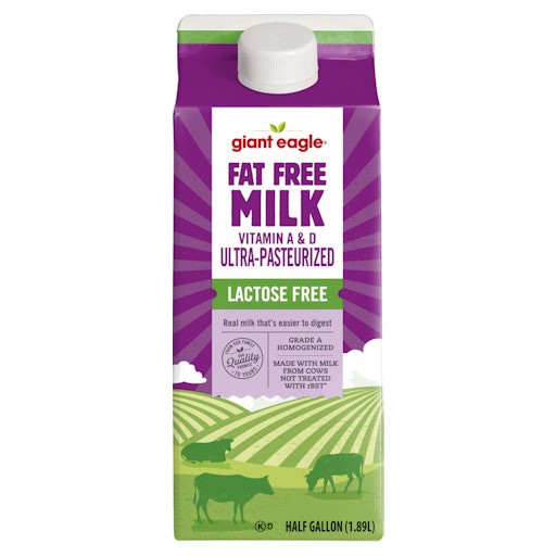 slide 1 of 1, Giant Eagle Milk, Fat Free, Vitamin A & D, Lactose Free, 64 oz