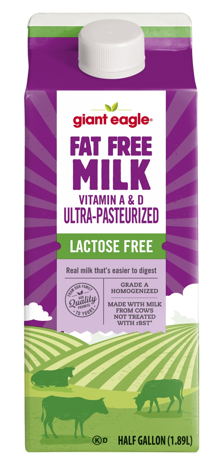 slide 1 of 1, Giant Eagle Milk, Fat Free, Vitamin A & D, Lactose Free, 64 oz