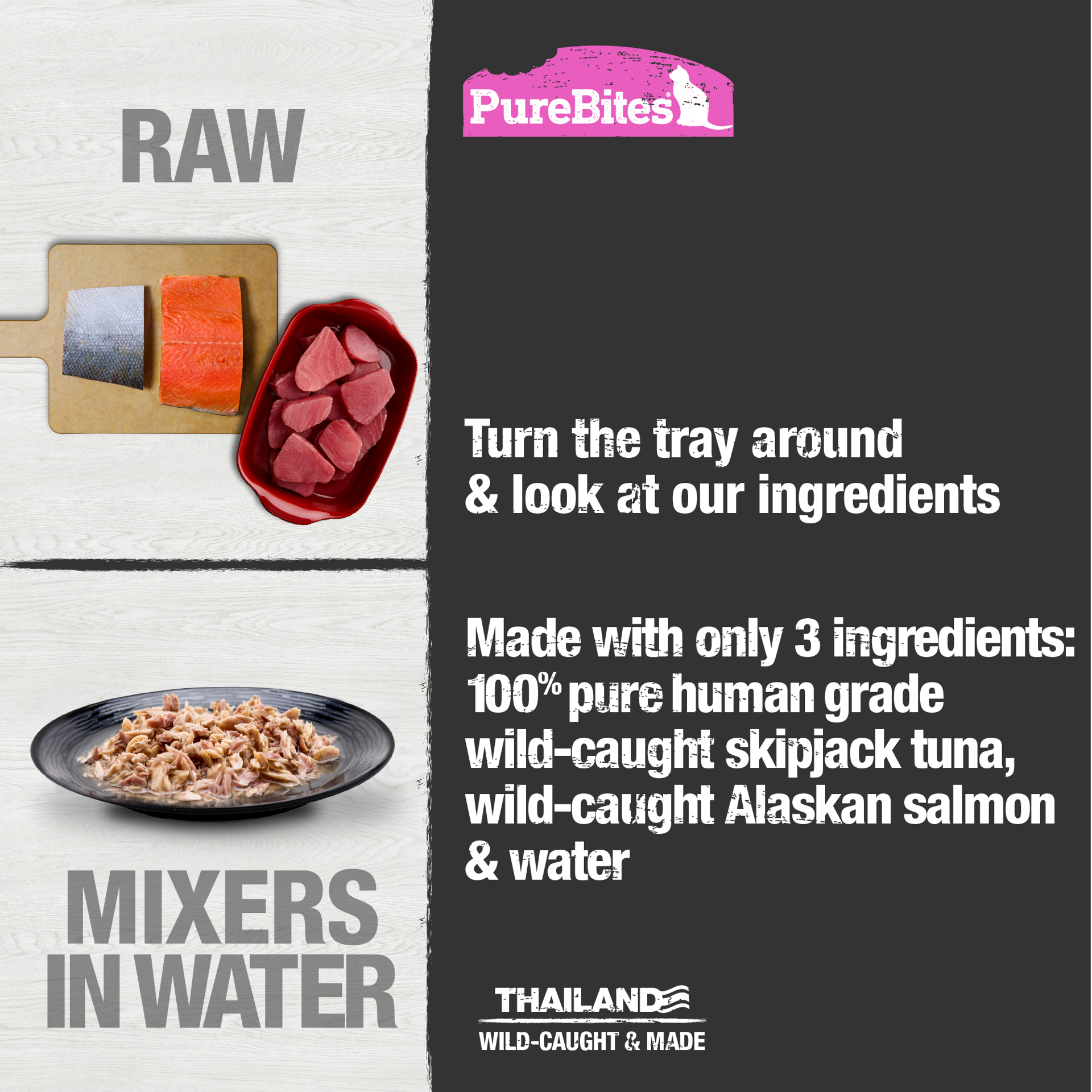 slide 4 of 5, PureBites Wet Mixers | Tuna & Salmon | only 3 ingredients | 12-pack, 50 gram
