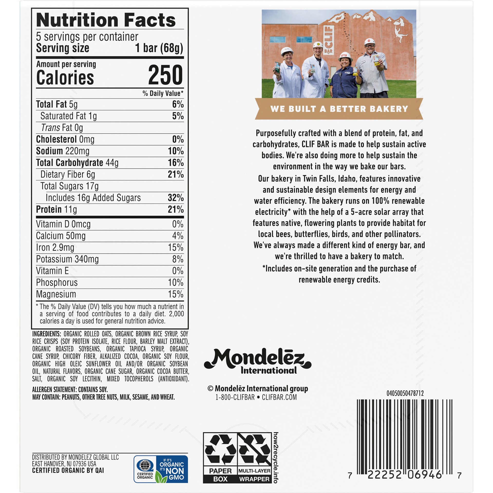 slide 4 of 5, CLIF BAR - Cookies & Creme Flavor - Made with Organic Oats - Energy Bars - Non-GMO - Plant Based Protein Bars (5 Pack), 5 ct
