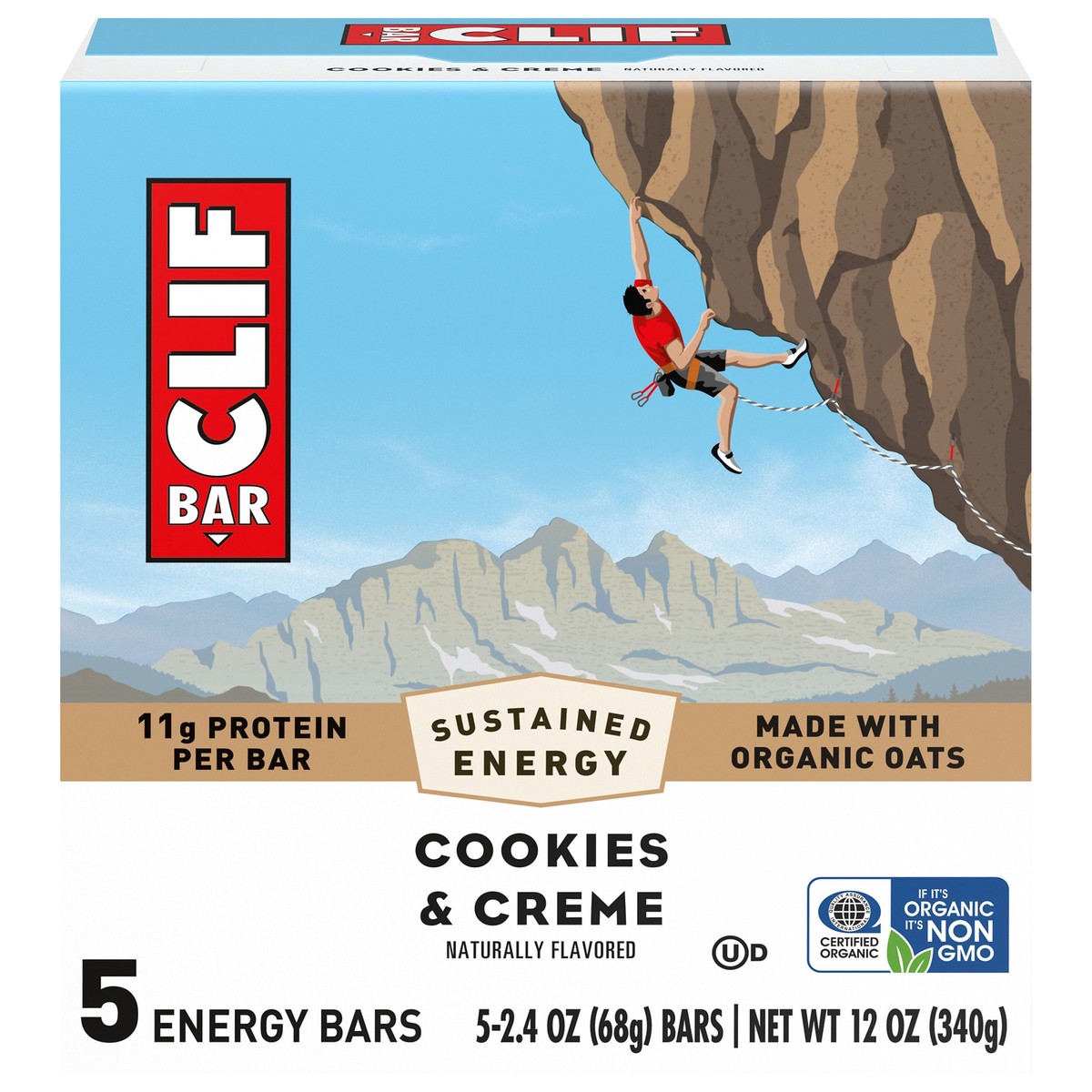 slide 1 of 5, CLIF BAR - Cookies & Creme Flavor - Made with Organic Oats - Energy Bars - Non-GMO - Plant Based Protein Bars (5 Pack), 5 ct
